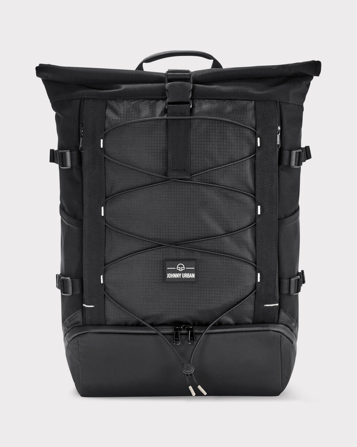 Schwarzer Rolltop-Rucksack 'Allen Large Move' von Johnny Urban mit Kordelzug und Reißverschlussfach unten