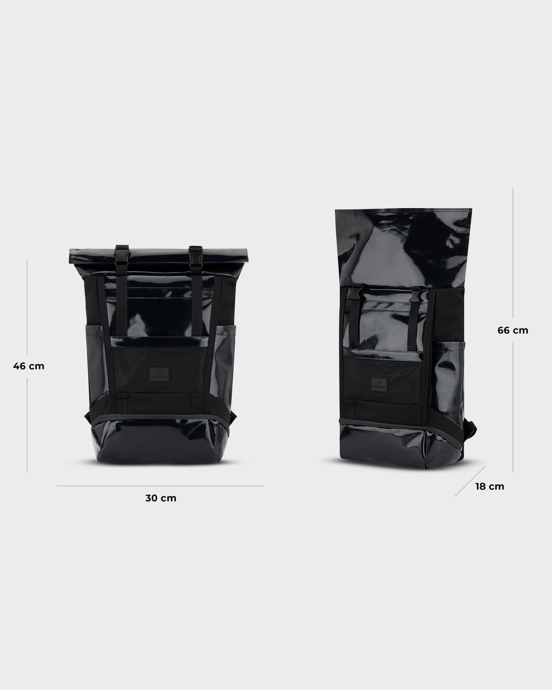 Johnny Urban Rolltop Rucksack 'Ashton' in schwarz, Abmessungen 30x46x18 cm geschlossen, 30x66x18 cm geöffnet