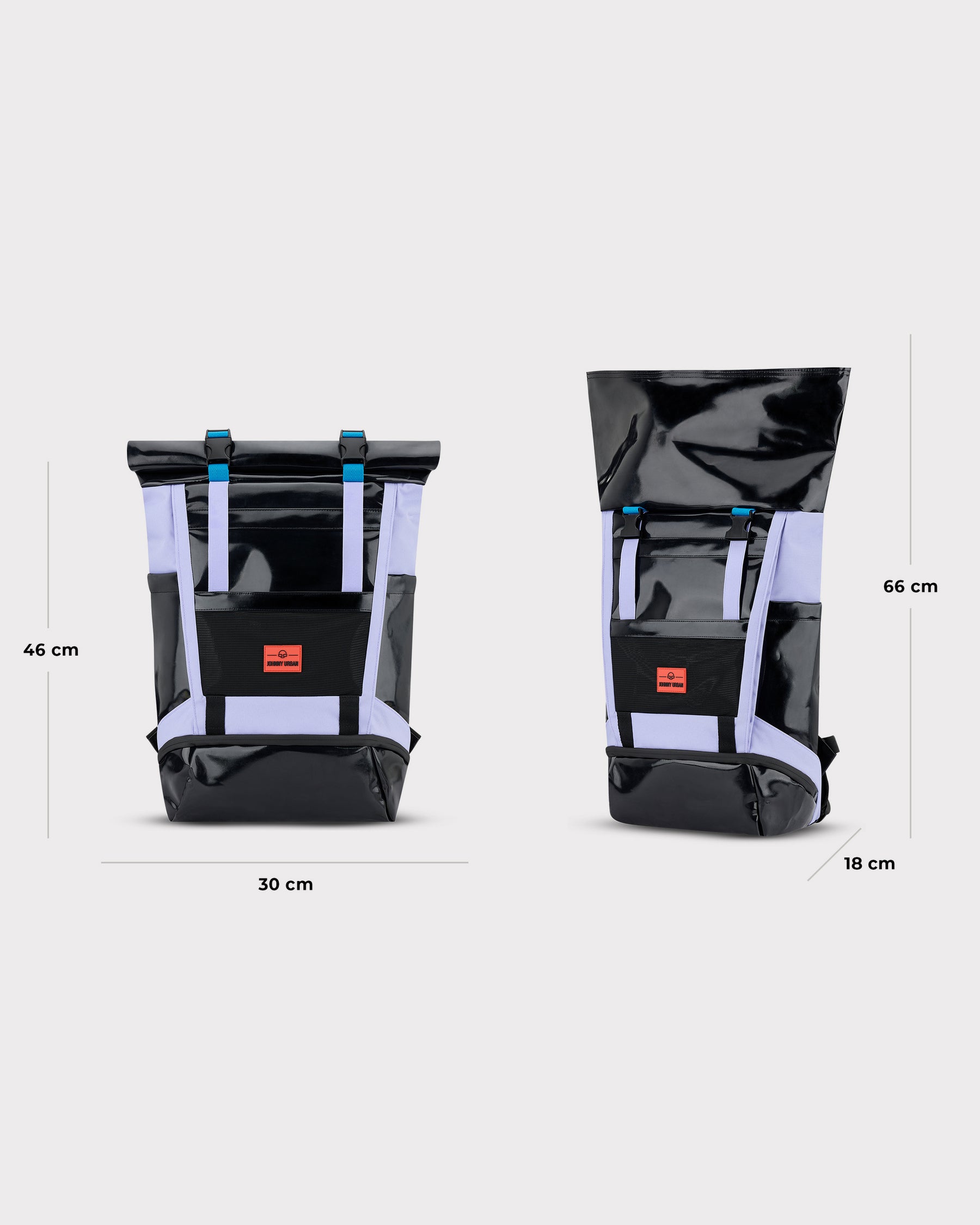 Rolltop Rucksack Ashton von Johnny Urban in Schwarz und Hellgrau, Maße 30x46x18 cm und 30x66x18 cm