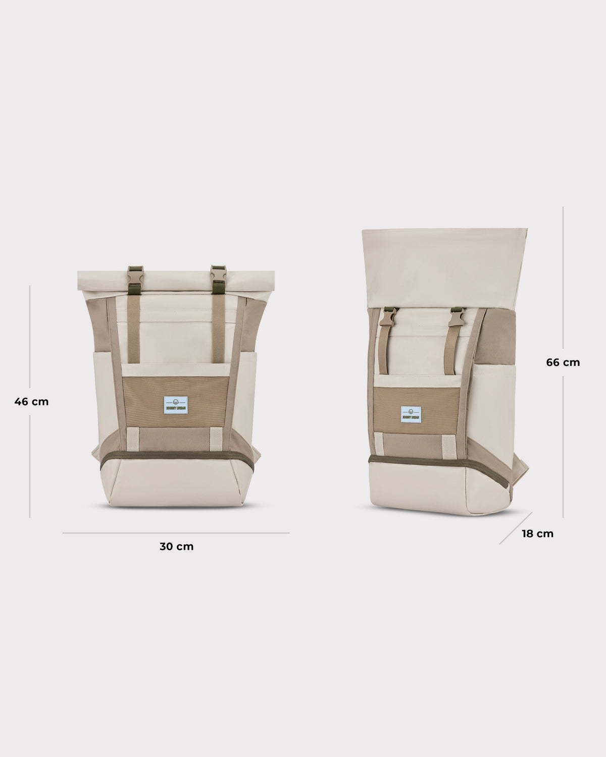 Beiger Rolltop-Rucksack 'Ashton' von Johnny Urban mit Maßen 46x30x18 cm, erweiterbar auf 66 cm Höhe