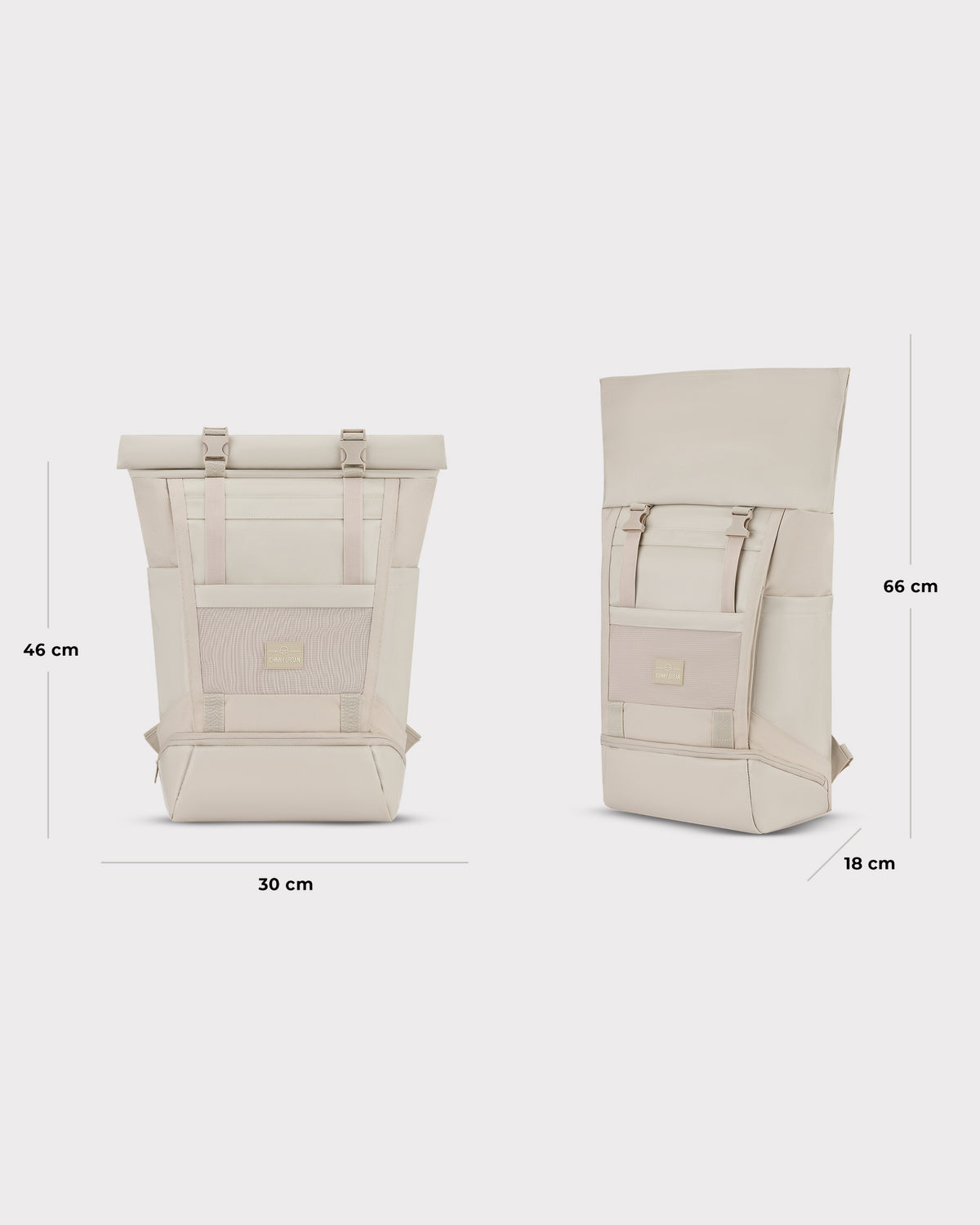 Beiger Rolltop Rucksack 'Ashton' von Johnny Urban, Maße 46x30x18 cm zusammengerollt, 66 cm ausgewickelt