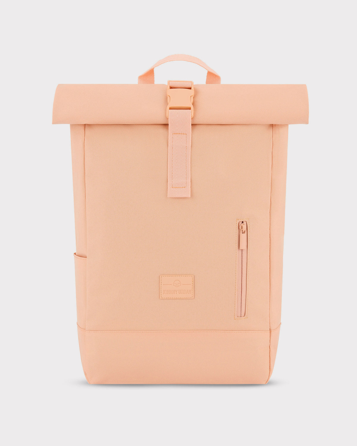 Rolltop Rucksack Robin Medium von Johnny Urban in Pfirsich mit schnallverschluss und seitlicher Reißverschlusstasche