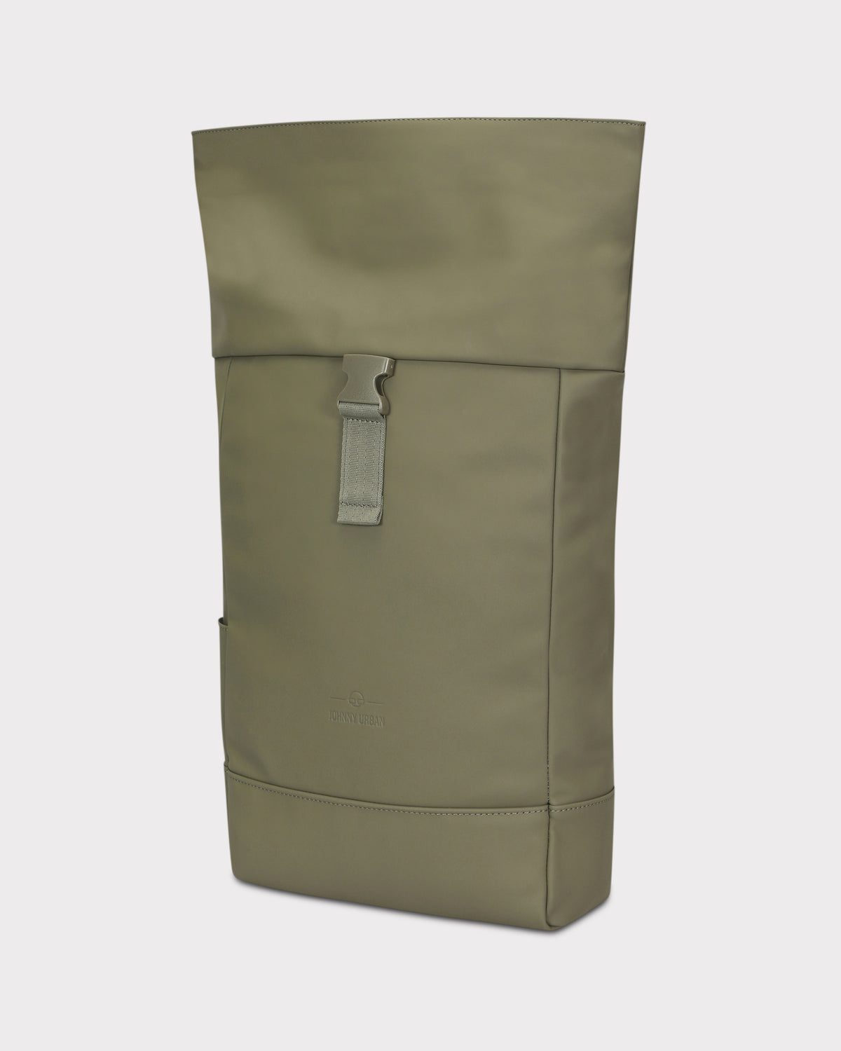 Olivefarbener Rolltop-Rucksack 'Harvey Medium' von Johnny Urban aus glattem Material mit Schnallenverschluss