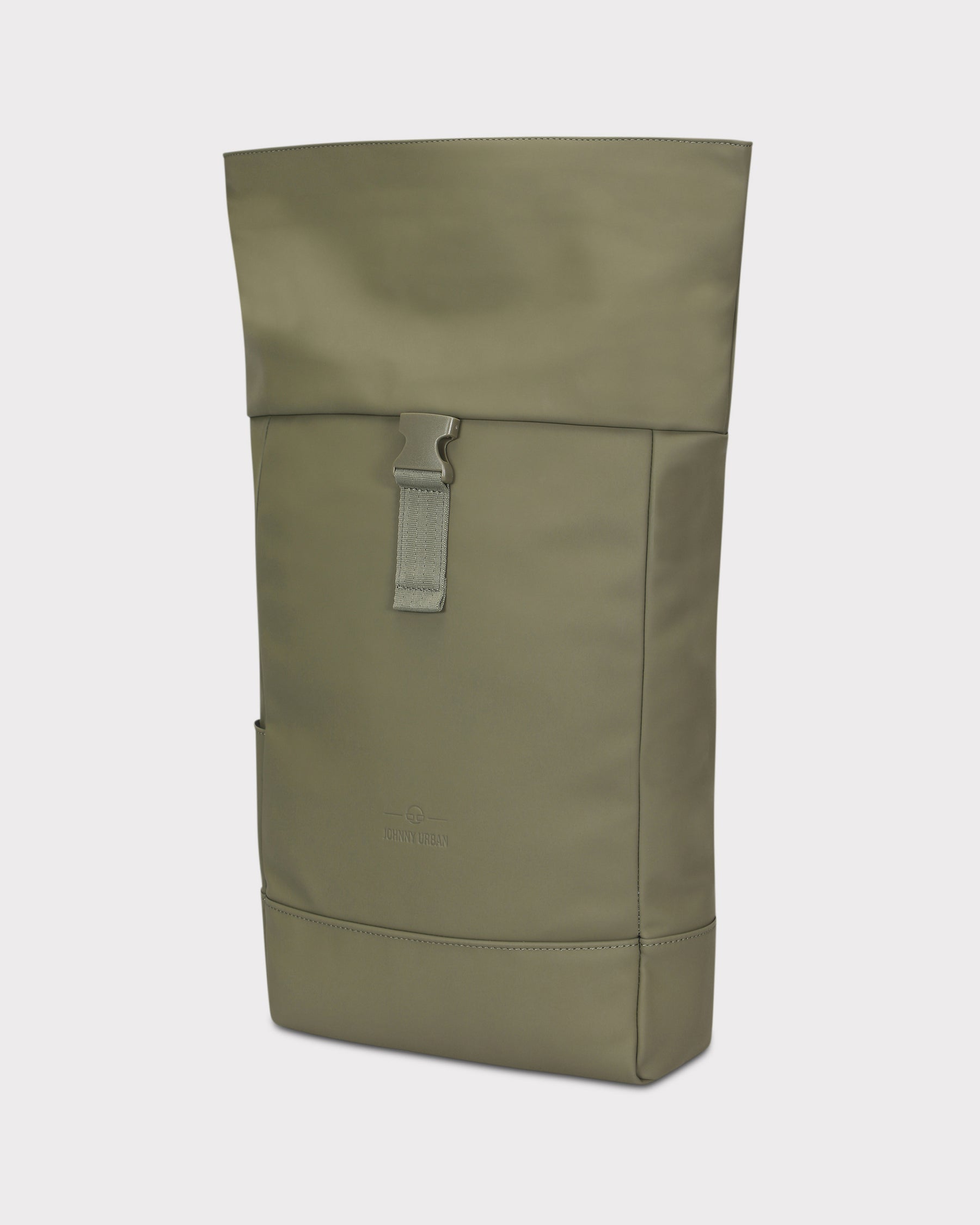 Olivefarbener Rolltop-Rucksack 'Harvey Medium' von Johnny Urban aus glattem Material mit Schnallenverschluss