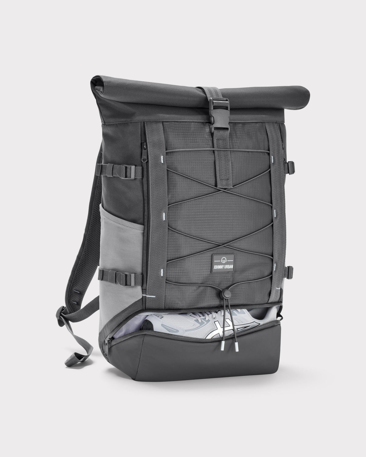 Grauer Rolltop Rucksack 'Allen Large Move' von Johnny Urban mit Schuhfach, Schnürung vorne und gepolsterten Schultergurten
