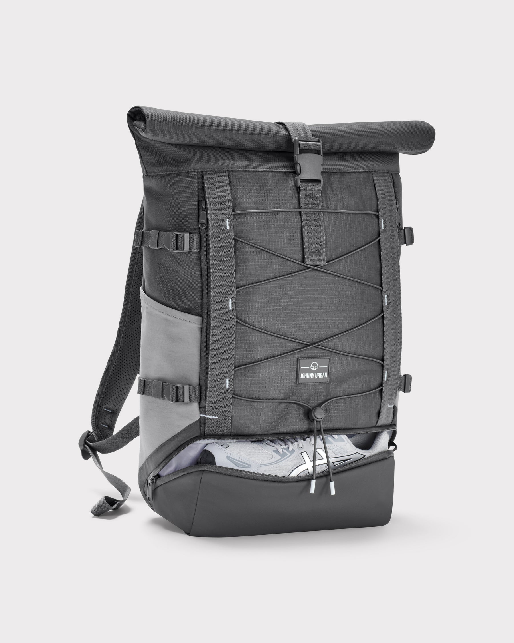 Grauer Rolltop Rucksack 'Allen Large Move' von Johnny Urban mit Schuhfach, Schnürung vorne und gepolsterten Schultergurten