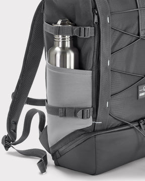 Rolltop Rucksack Allen Large Move in Grau mit seitlicher Tasche und Metallflasche