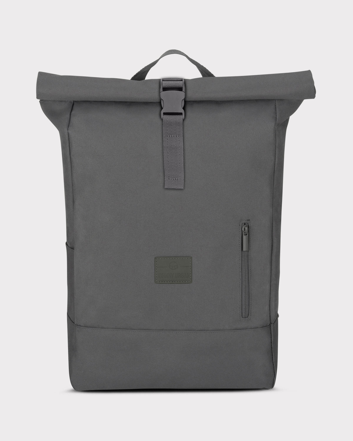 Rolltop-Rucksack Robin Large in dunkelgrauem, robustem Material mit Frontreißverschluss und Schnallenverschluss