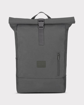 Rolltop-Rucksack Robin Large in dunkelgrauem, robustem Material mit Frontreißverschluss und Schnallenverschluss