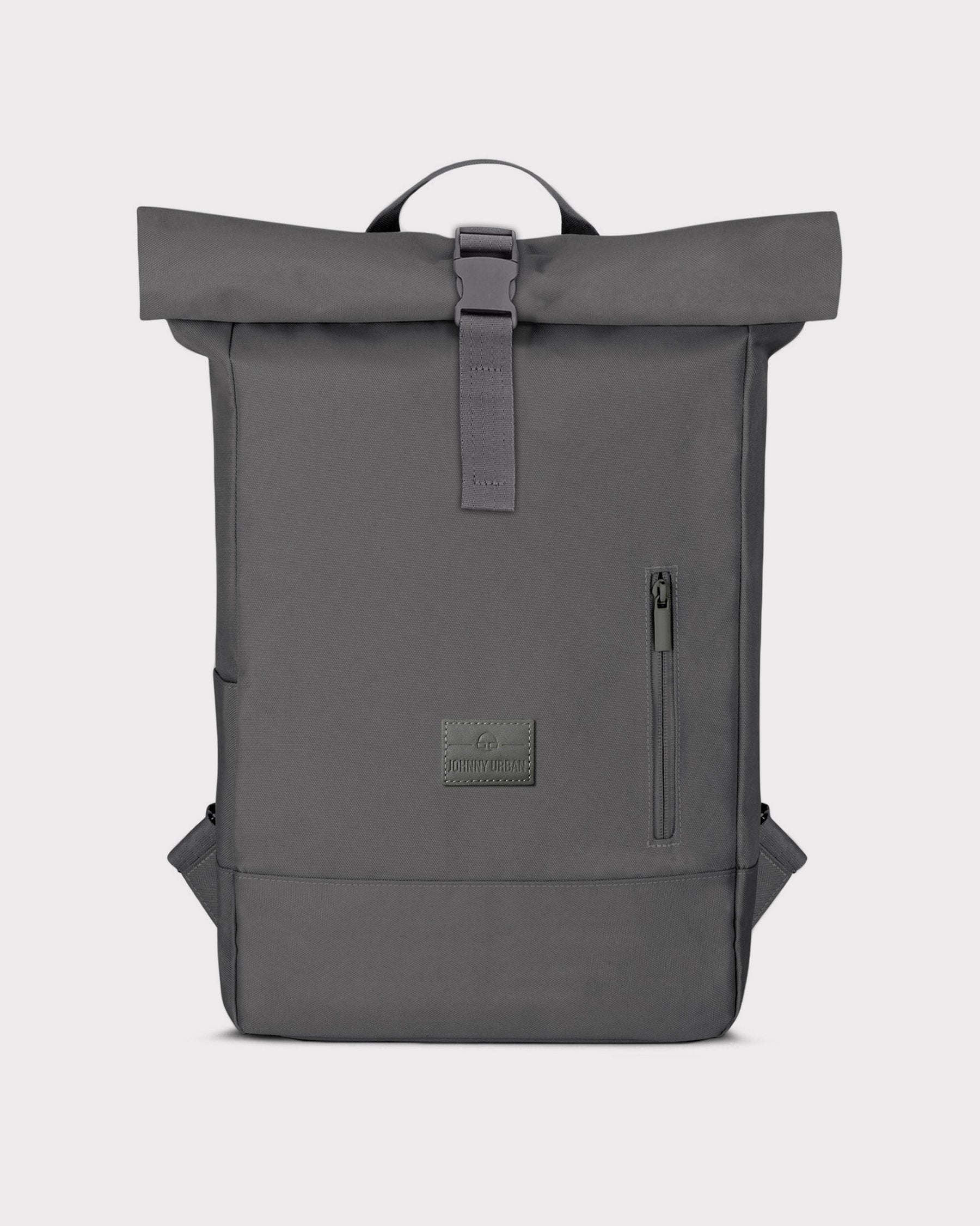 Dunkelgrauer Rolltop Rucksack 'Robin Medium' von Johnny Urban mit Reißverschlusstasche vorne