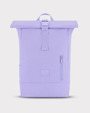 Rolltop Rucksack 'Robin Medium' von Johnny Urban in fliederfarben, mit vorne sichtbarem Reißverschluss und Logo