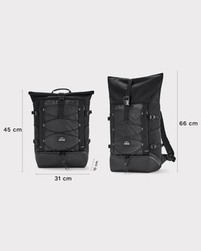 Schwarzer Rolltop-Rucksack 'Allen Large Move' von Johnny Urban, Maße 45x31x15 cm komprimiert, 66 cm ausgezogen