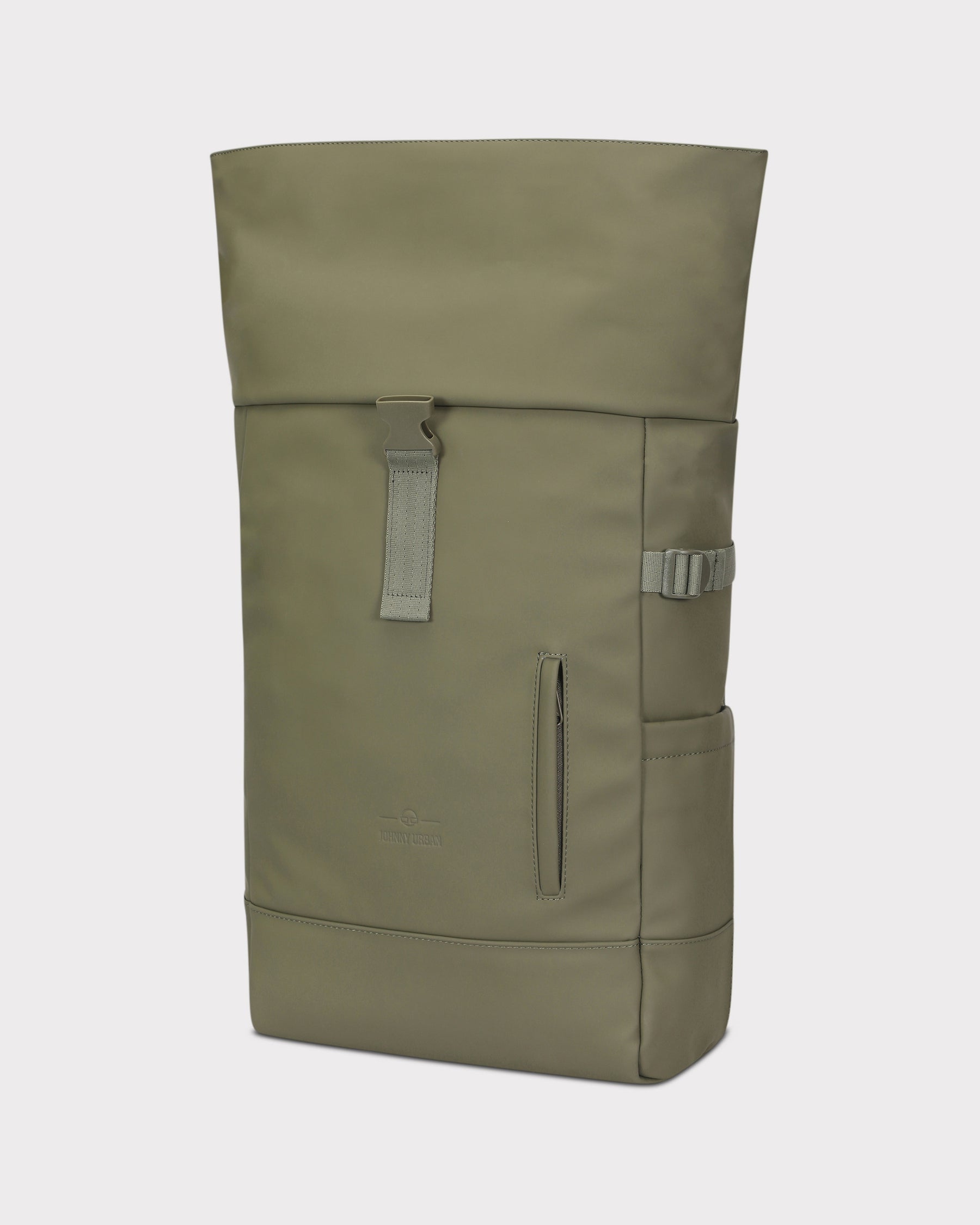 Johnny Urban Rolltop Rucksack 'Harvey Large' in mattem Olivgrün mit Frontfach und Seitentasche