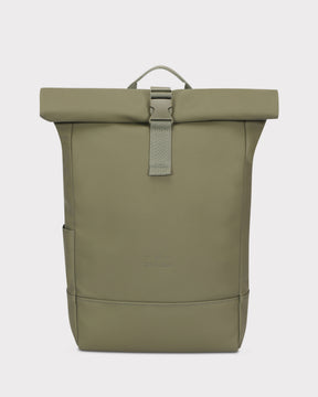 Rolltop Rucksack Harvey Medium in mattem Olivgrün aus PU mit Schnallenverschluss