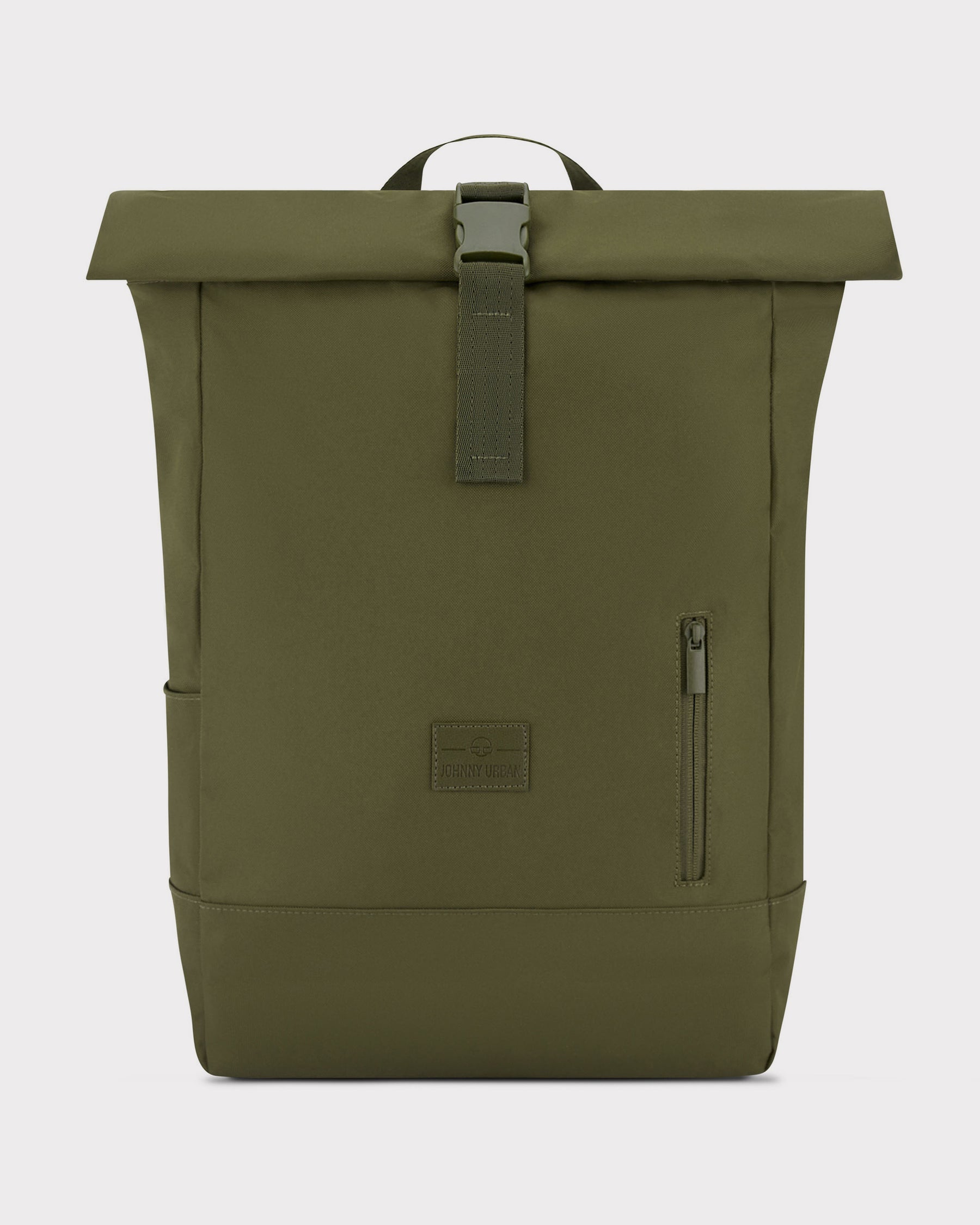Olivgrüner Rolltop Rucksack 'Robin Large' von Johnny Urban mit Frontreißverschluss und Verschlussclip