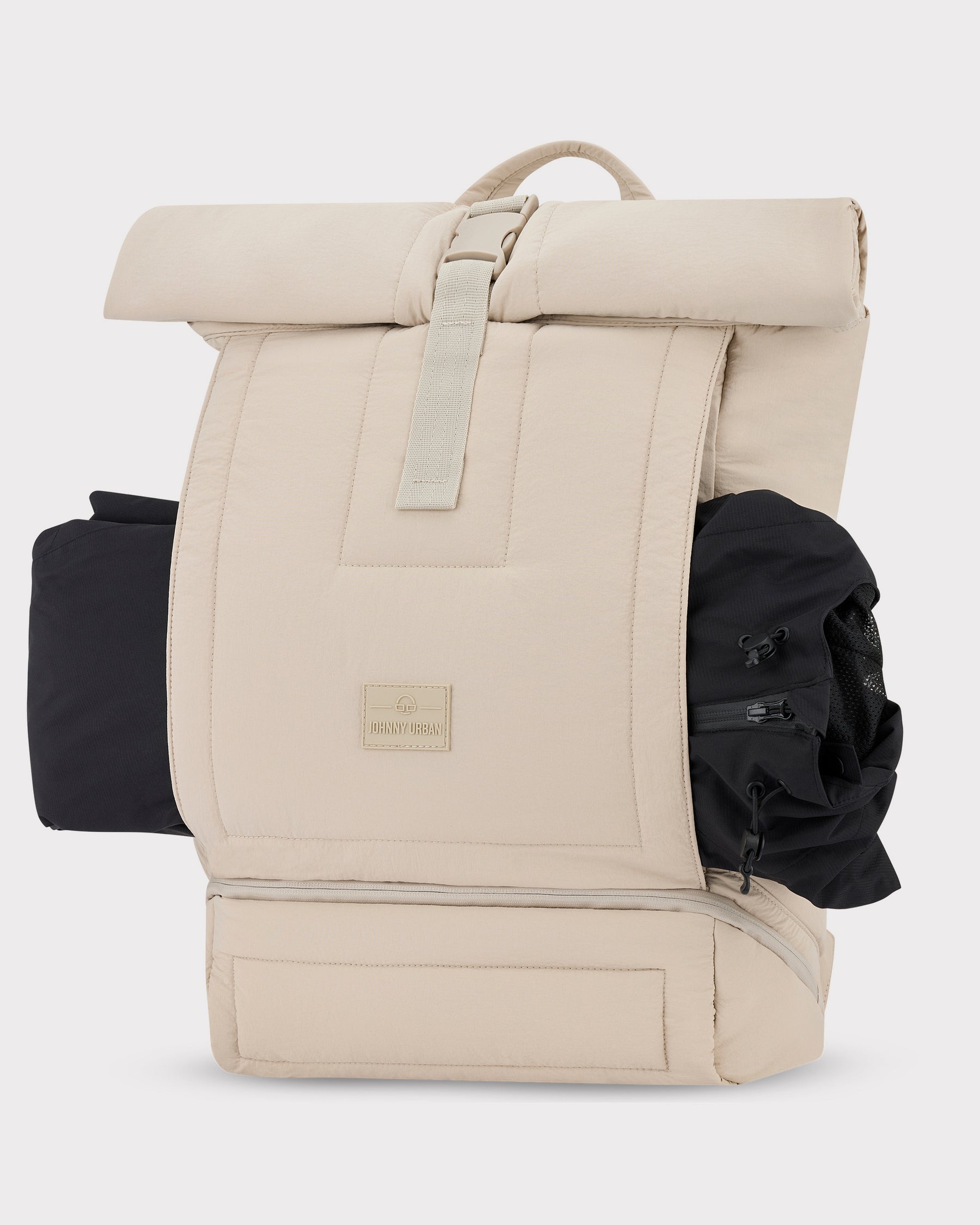 Beiger Johnny Urban Rolltop Rucksack 'Kyle' mit seitlichen schwarzen Taschen und gepolstertem Material