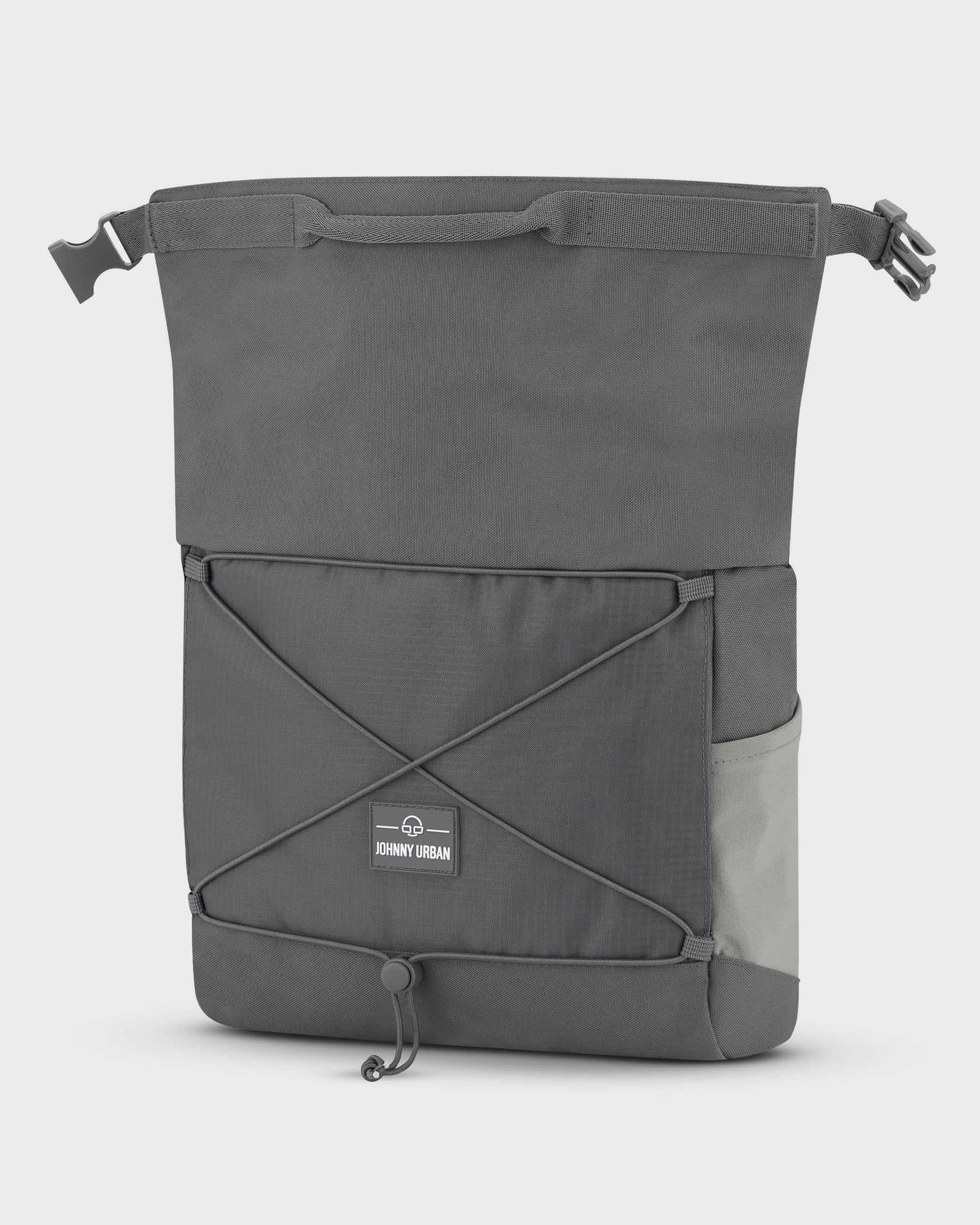 Dunkelgraue Johnny Urban Umhängetasche 'Dylan' mit Rolltop, elastischem Kordelnetz und seitlicher Tasche