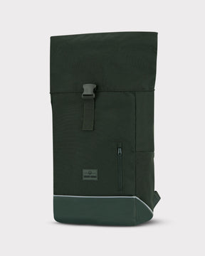 Schwarzer Rolltop-Rucksack Johnny Urban 'Robin Medium' mit Vorderreißverschluss und reflektierendem Streifen am Boden
