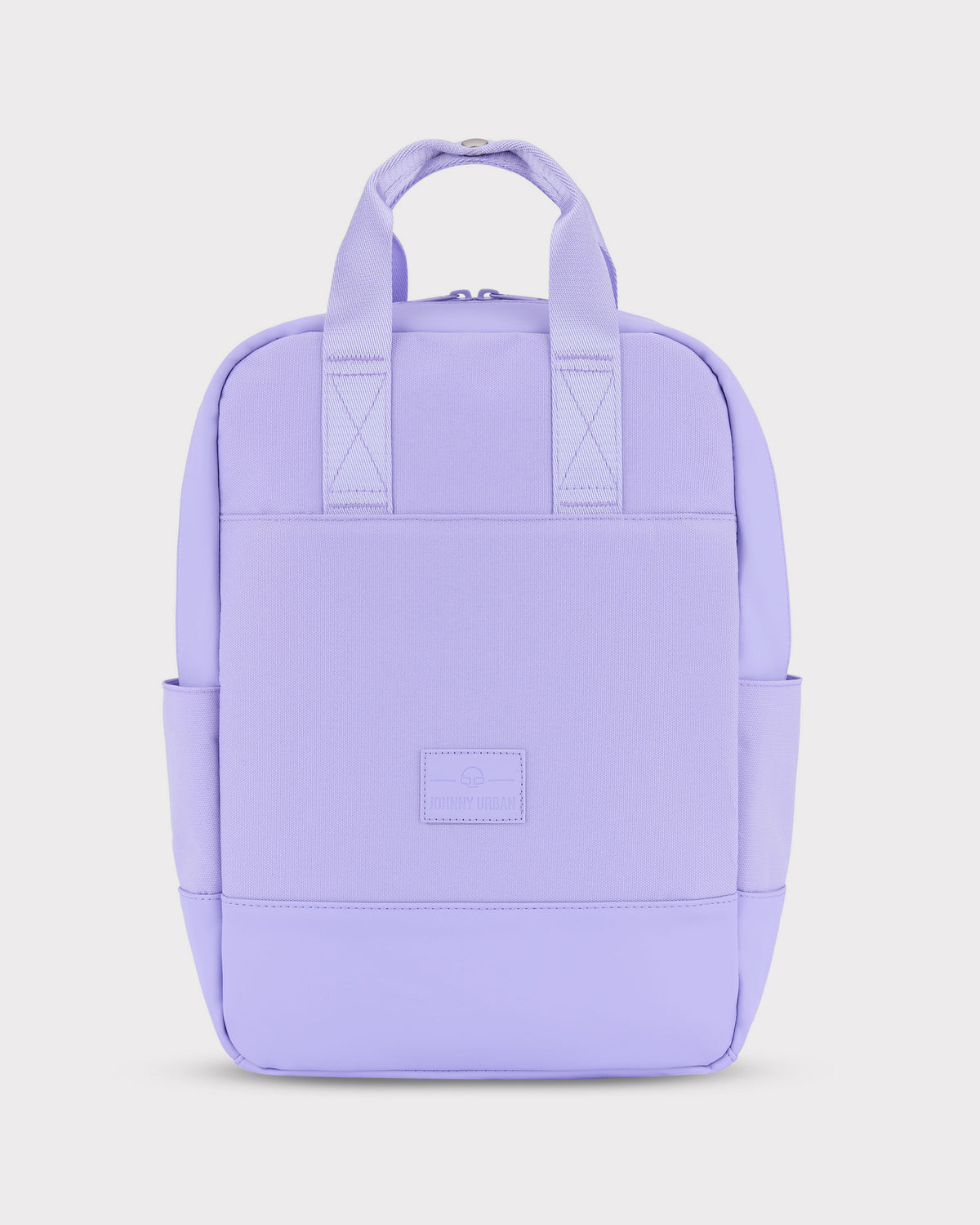 Rucksack 'Jona Medium' in fliederviolett, rechteckige Form mit zwei kurzen Henkeln und zwei seitlichen Taschen