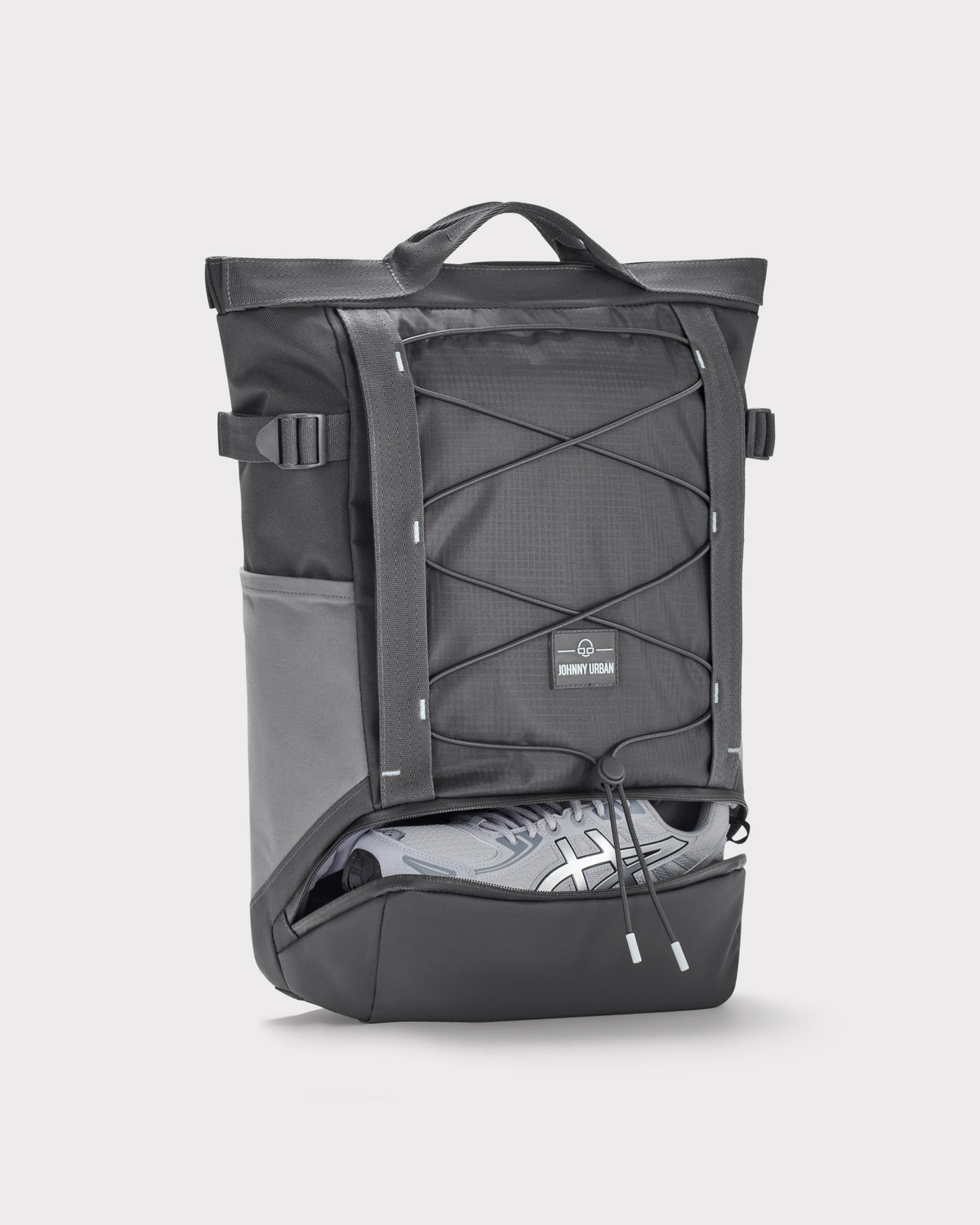 Rucksack 'Harper' in grau mit Schuhfach und elastischem Riemen auf der Vorderseite