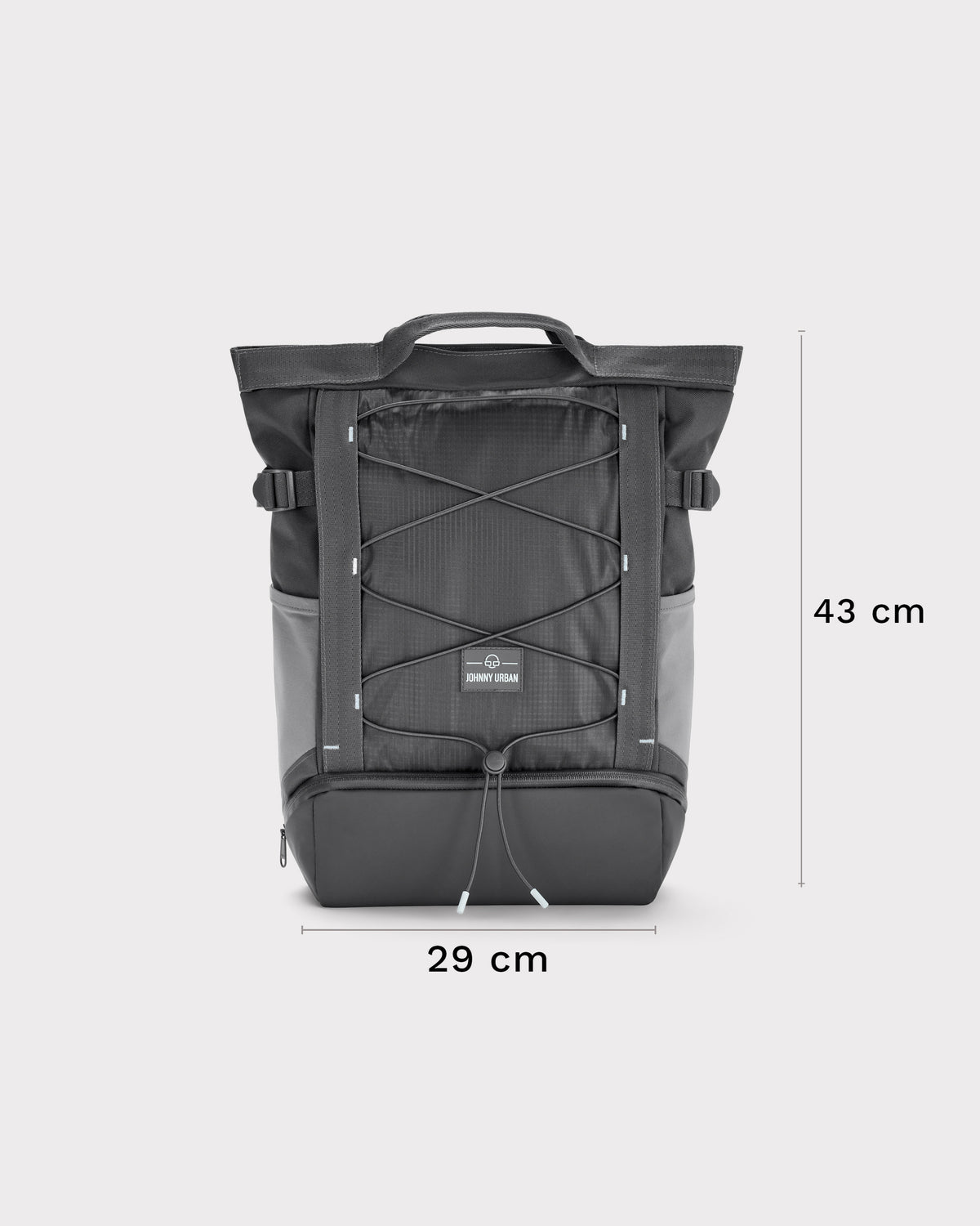 Mittelgroßer grauer Rucksack Harper von Johnny Urban mit elastischem Frontband und Maßen 43x29 cm