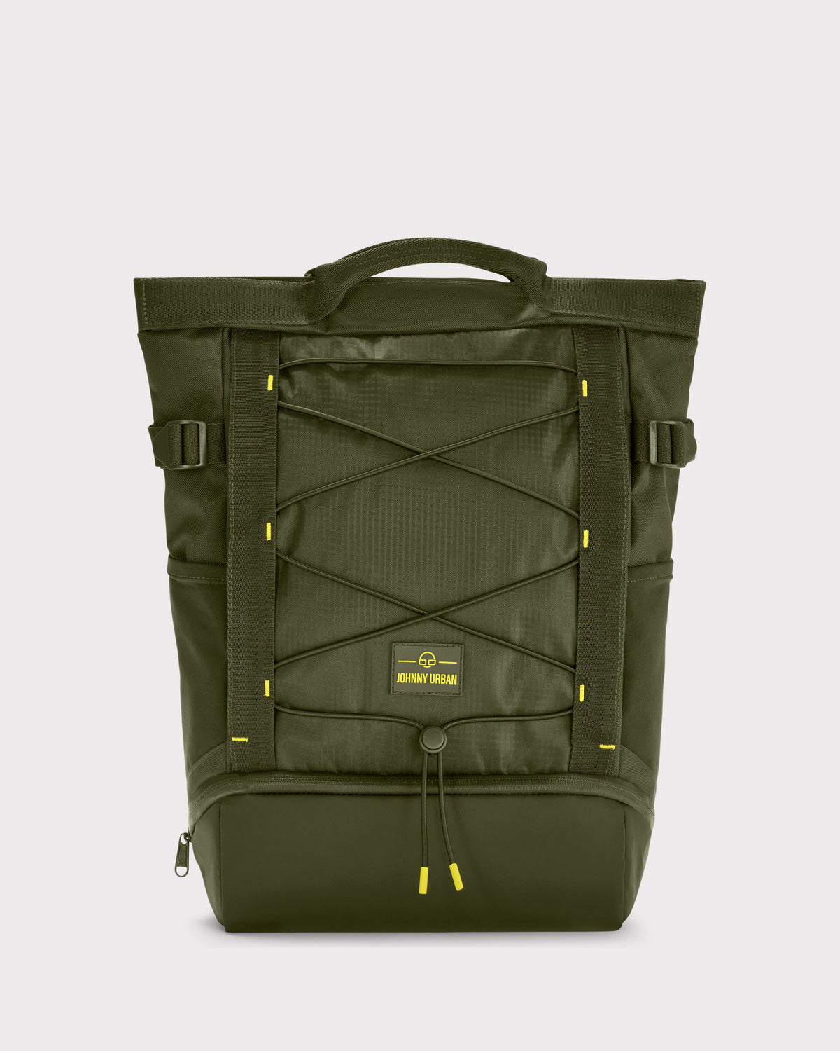 Olivefarbener Rucksack 'Harper' von Johnny Urban mit Kordelzug, Griff und gepolstertem Boden