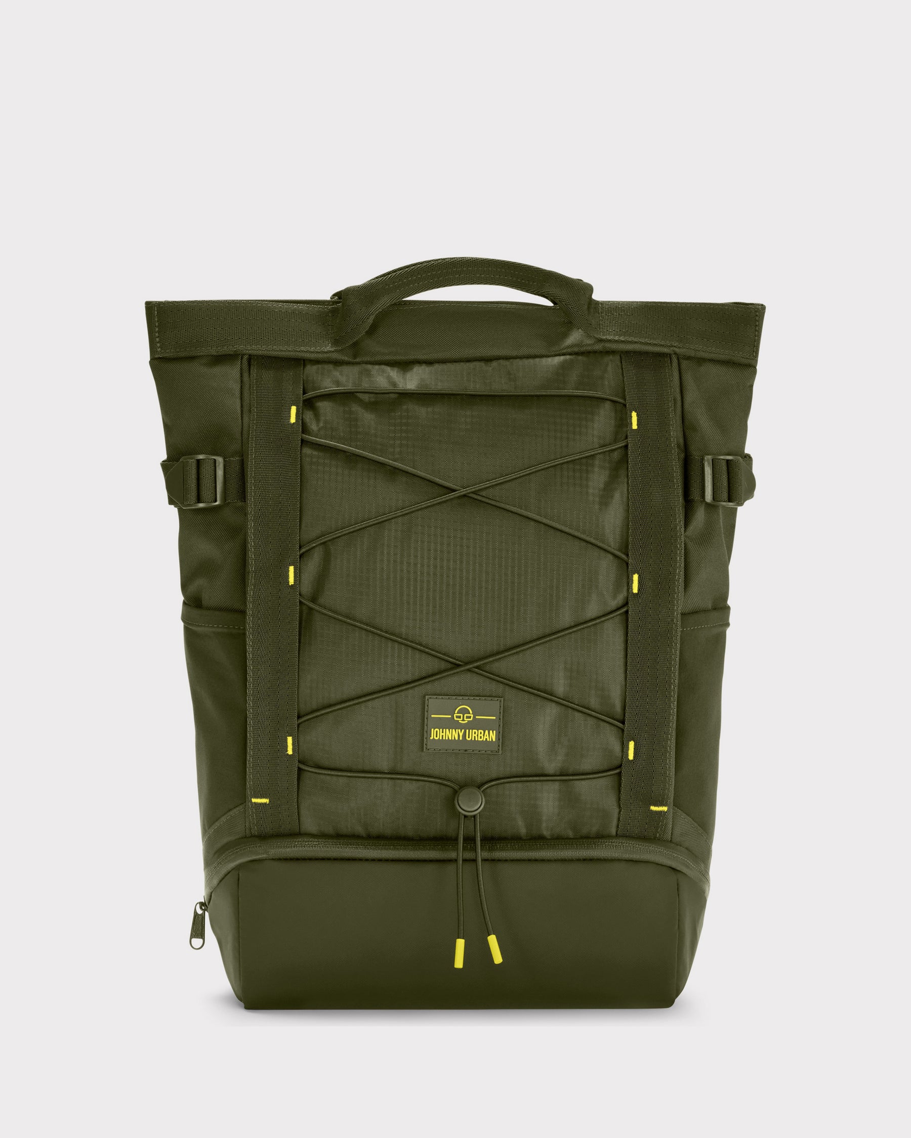 Olivefarbener Rucksack 'Harper' von Johnny Urban mit Kordelzug, Griff und gepolstertem Boden