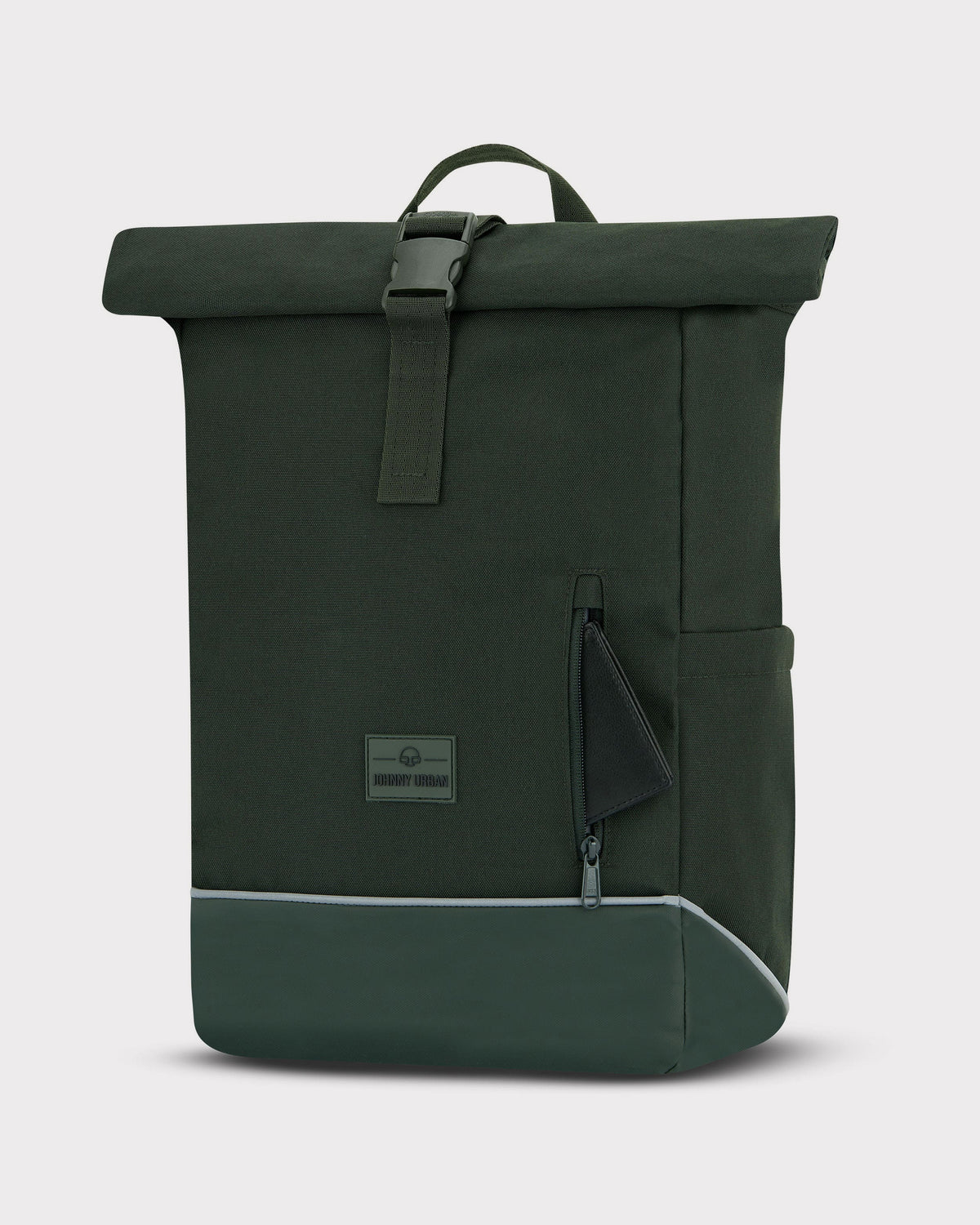 Schwarzer Johnny Urban Rolltop Rucksack 'Robin Medium' mit Reflektoren und seitlicher Reißverschlusstasche, geeignet fürs Fahrrad