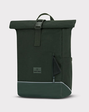 Schwarzer Johnny Urban Rolltop Rucksack 'Robin Medium' mit Reflektoren und seitlicher Reißverschlusstasche, geeignet fürs Fahrrad
