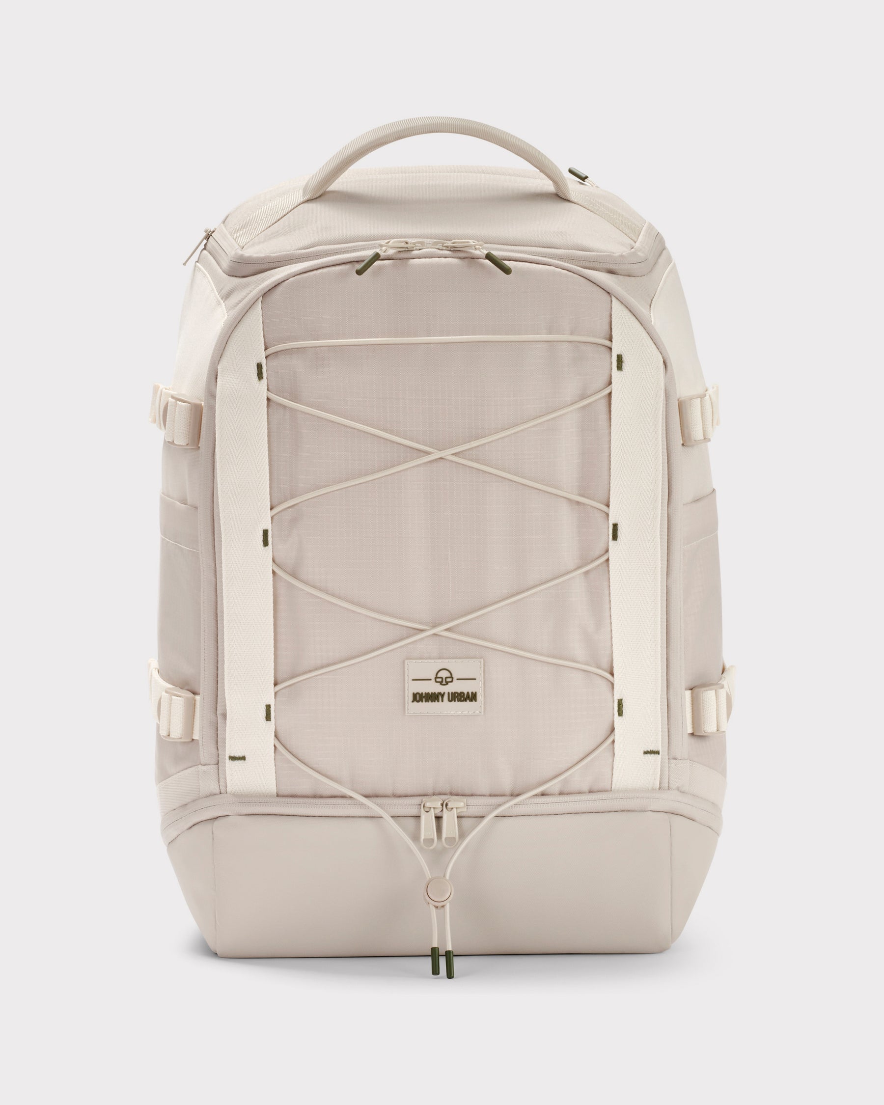 Beiger Rucksack 'Jack' von Johnny Urban mit Frontkordel und mehreren Reißverschlüssen