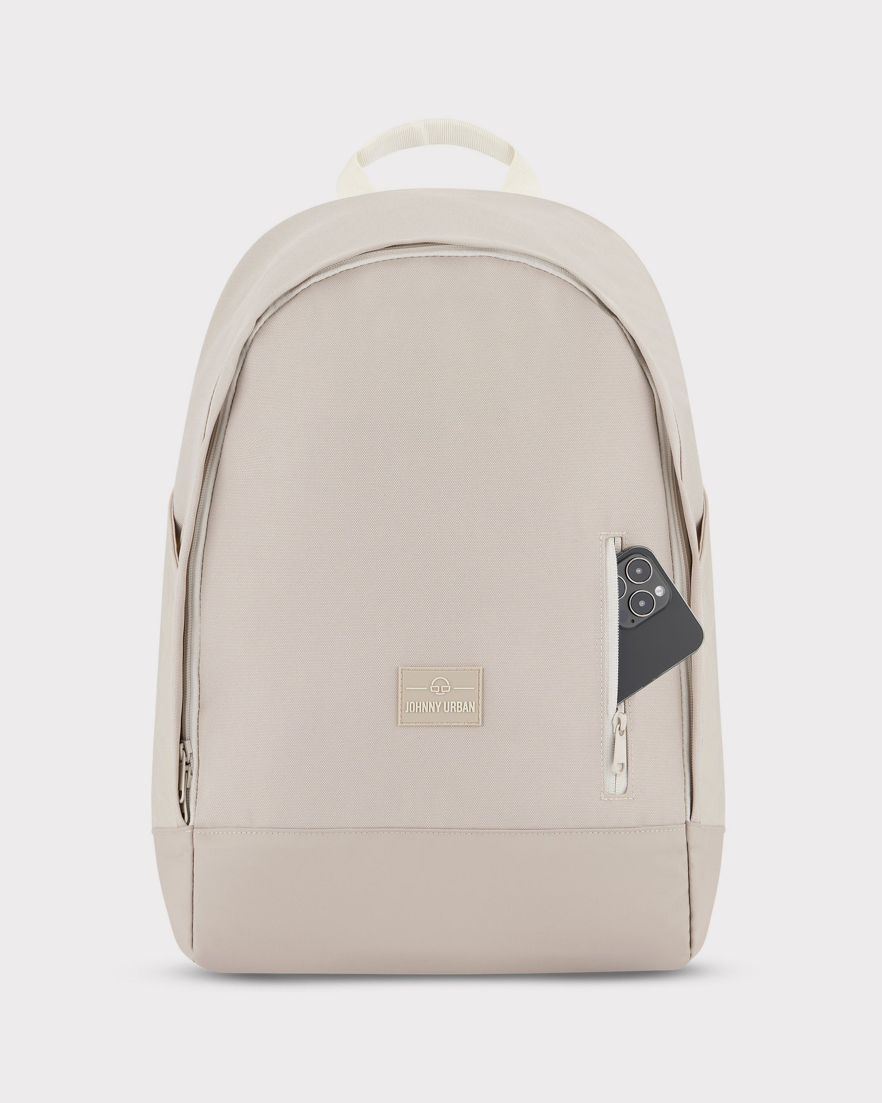 Beiger Johnny Urban Rucksack 'Neo' mit seitlicher Reißverschlusstasche und Smartphone