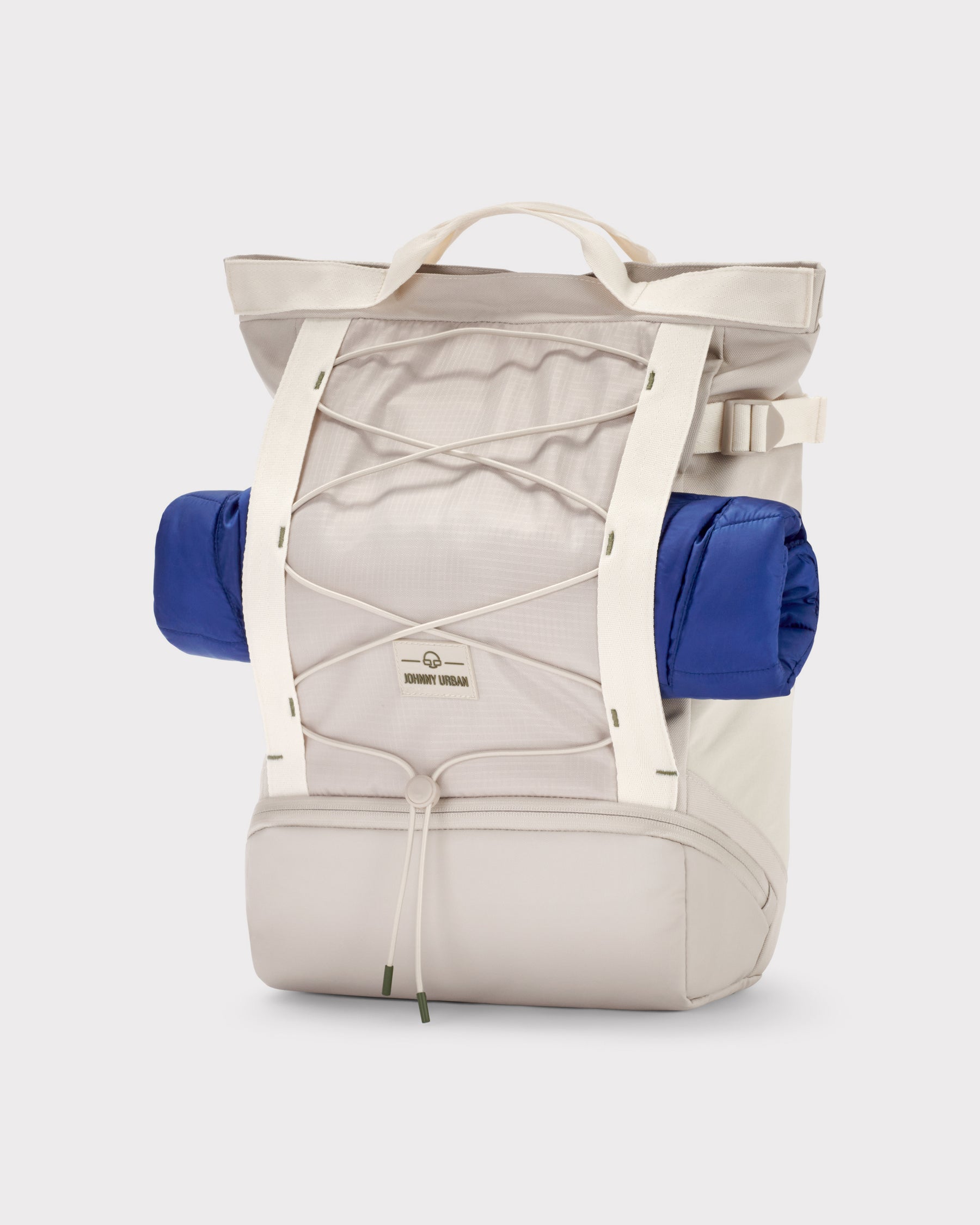 Beiger Johnny Urban Rucksack Modell 'Harper' mit seitlich befestigter blauer Yogamatte