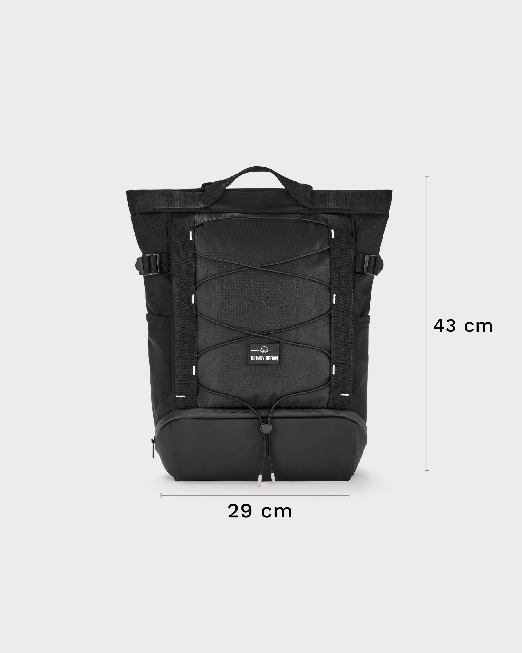 Schwarzer Damenrucksack 'Harper' von Johnny Urban mit Zugband und Frontfach, Maße 43x29 cm