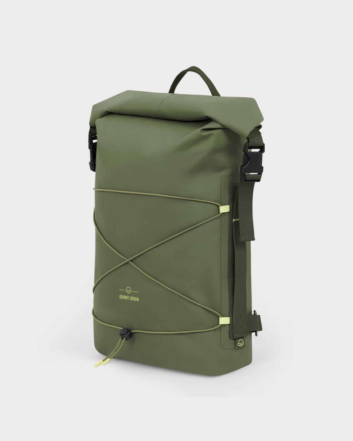 Wasserdichter Rolltop Rucksack 'Myles' von Johnny Urban in Olive mit elastischem Netz und Klickverschluss