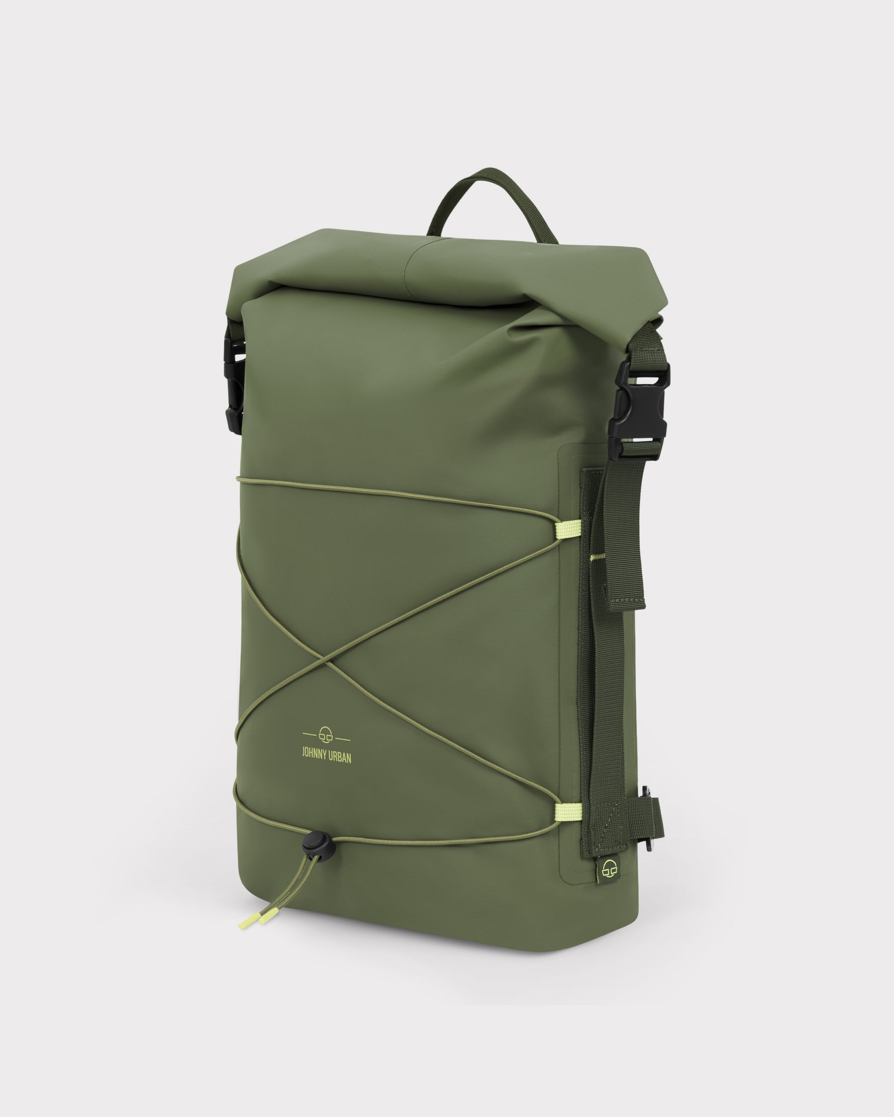 Wasserdichter Rolltop Rucksack 'Myles' von Johnny Urban in Olive mit elastischem Netz und Klickverschluss