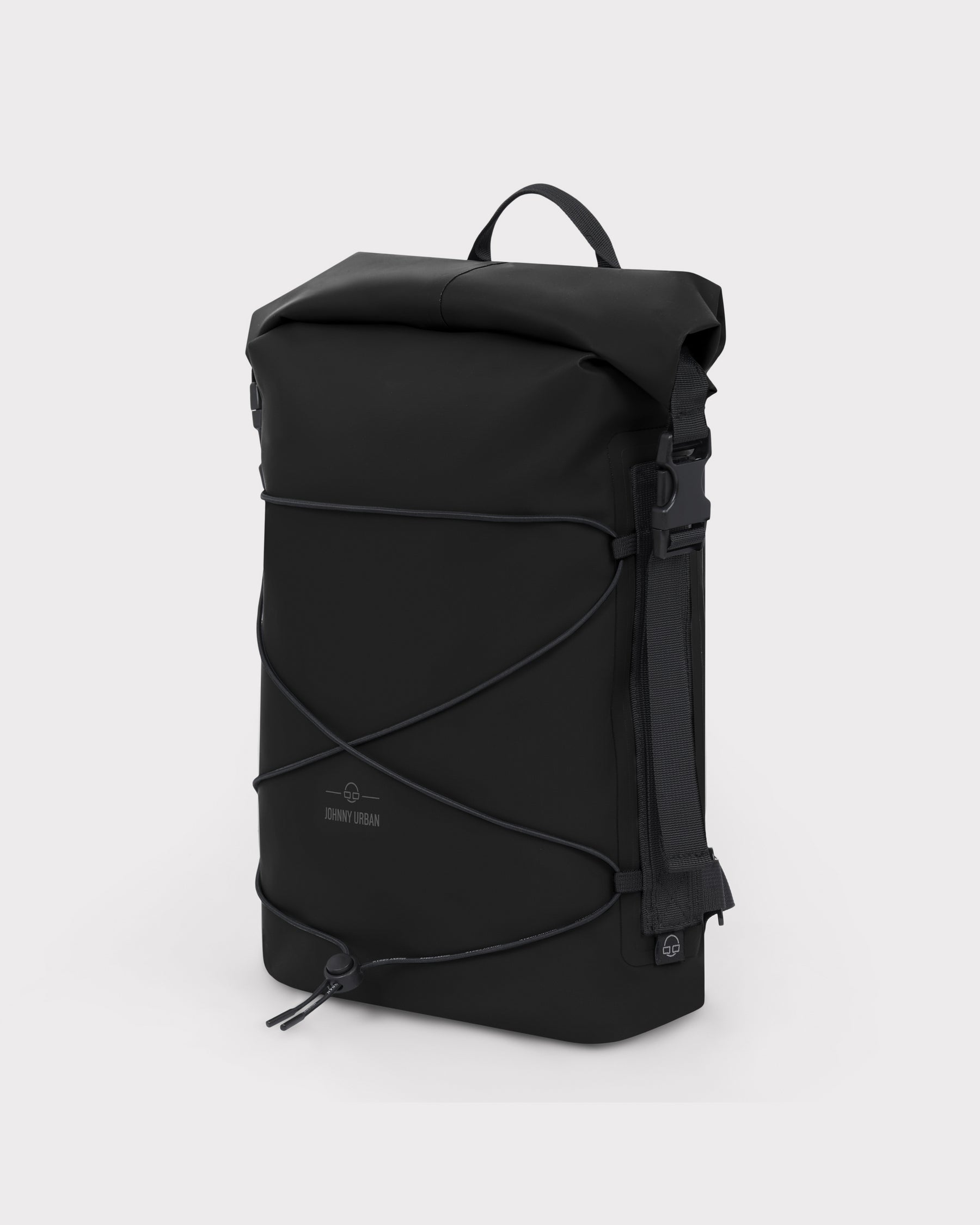 Schwarzer wasserdichter Rolltop-Rucksack 'Myles' mit elastischem Kordelzug und Tragegriff