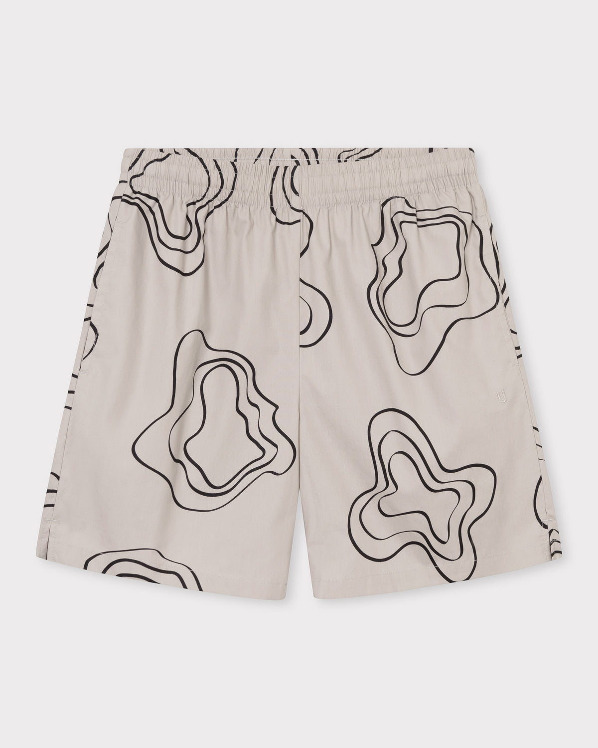 Sandfarbene Herren-Shorts aus der Spencer Kollektion mit schwarzem, abstraktem Linienmuster