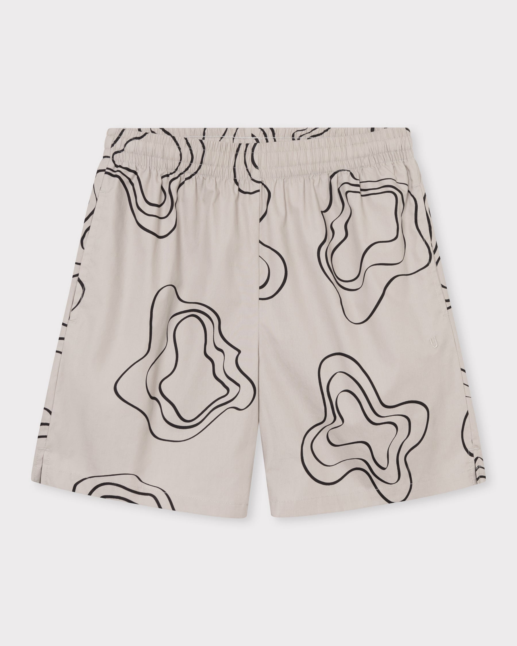 Sandfarbene Herren-Shorts aus der Spencer Kollektion mit schwarzem, abstraktem Linienmuster