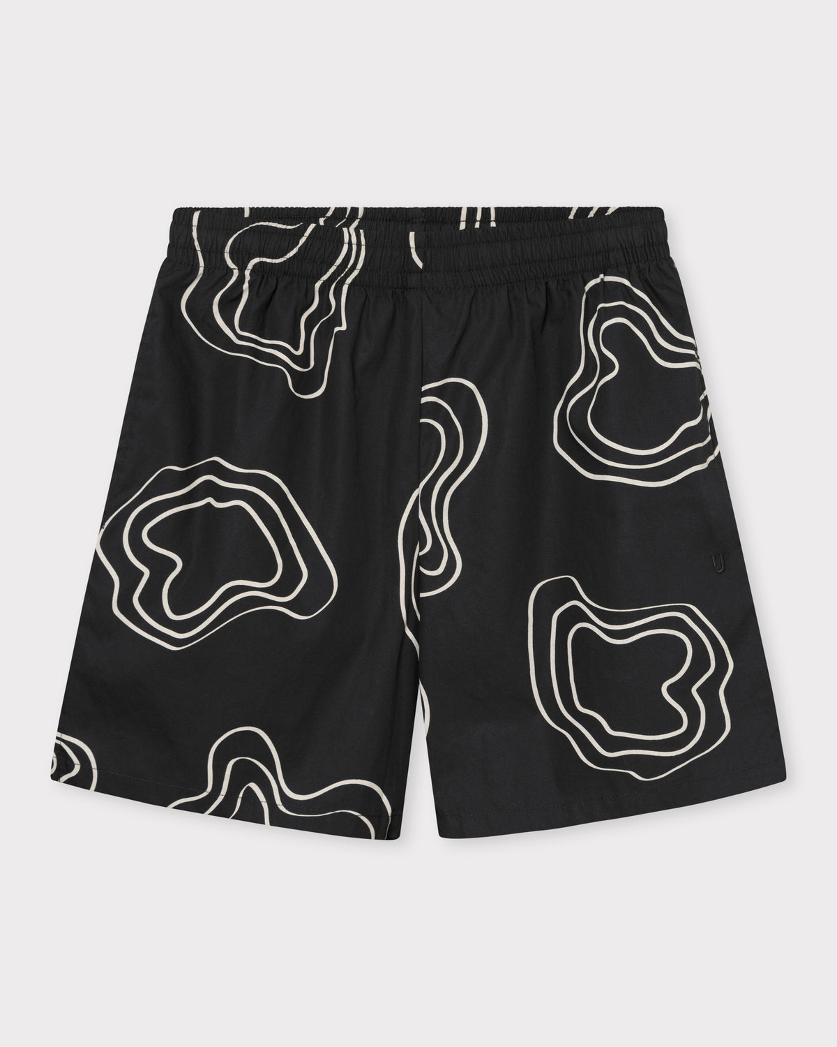 Schwarze Herrenshorts 'Spencer' mit elastischem Bund und weißem abstraktem Linienmuster