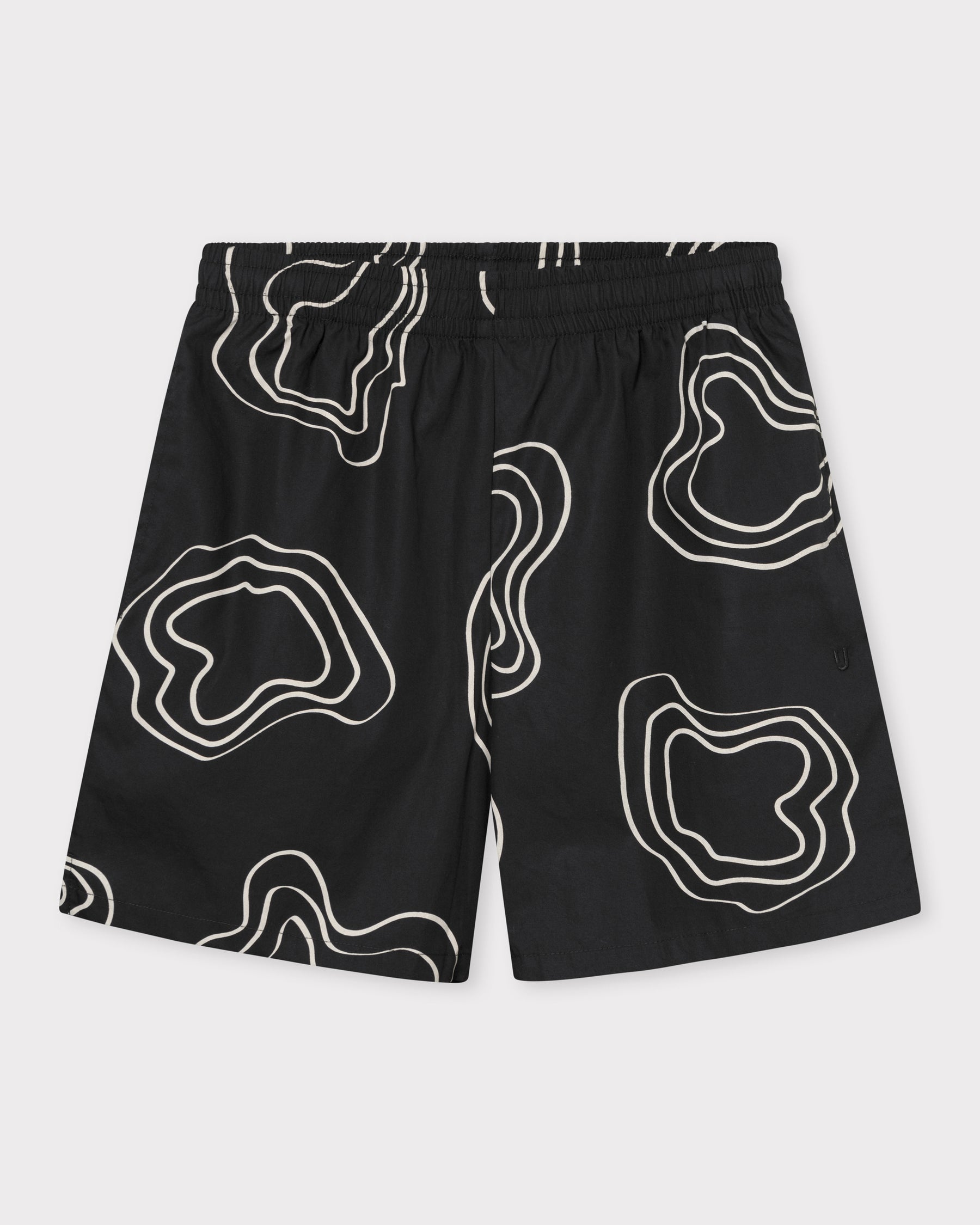 Schwarze Herrenshorts 'Spencer' mit elastischem Bund und weißem abstraktem Linienmuster