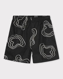 Schwarze Herrenshorts 'Spencer' mit elastischem Bund und weißem abstraktem Linienmuster