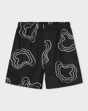 Schwarze Herrenshorts 'Spencer' mit elastischem Bund und weißem abstraktem Linienmuster