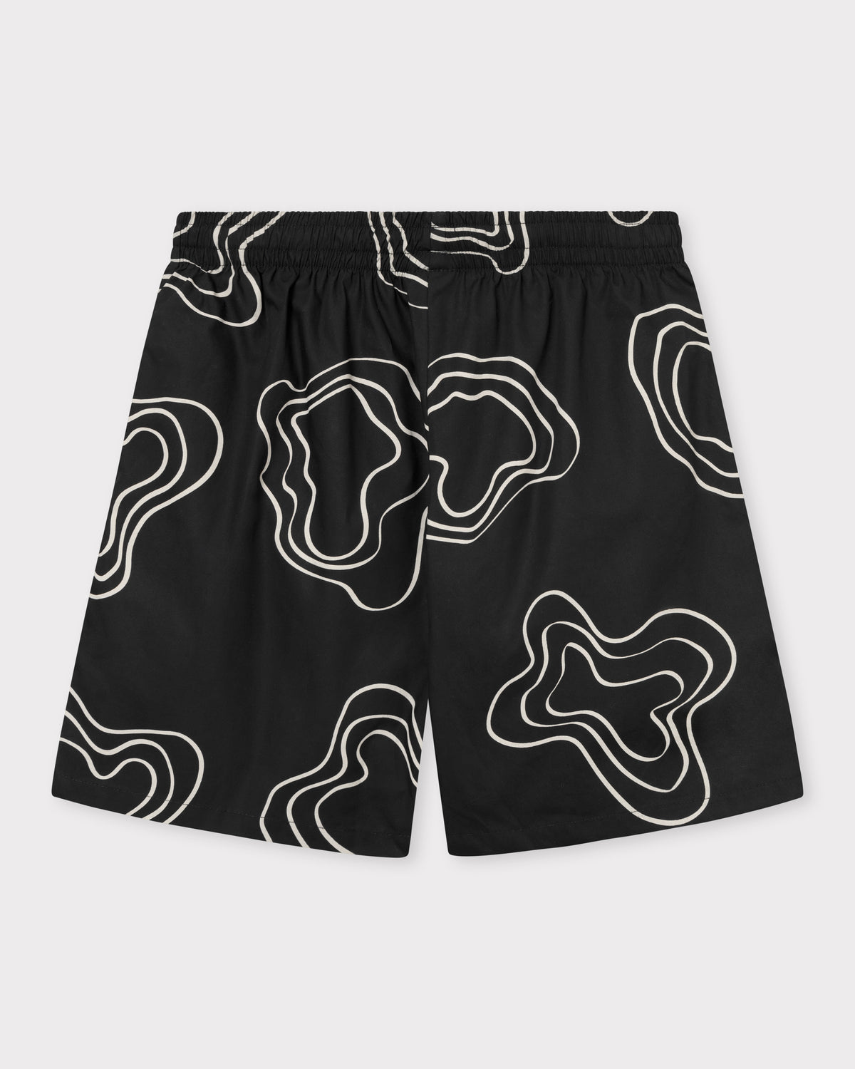 Schwarze Herren-Shorts 'Spencer' mit weißem abstraktem Linienmuster und elastischem Bund
