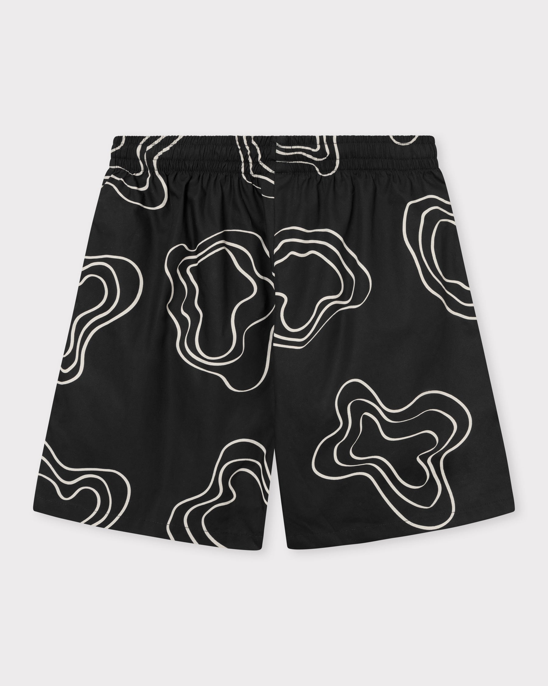 Schwarze Herren-Shorts 'Spencer' mit weißem abstraktem Linienmuster und elastischem Bund