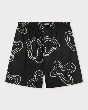Schwarze Herren-Shorts 'Spencer' mit weißem abstraktem Linienmuster und elastischem Bund