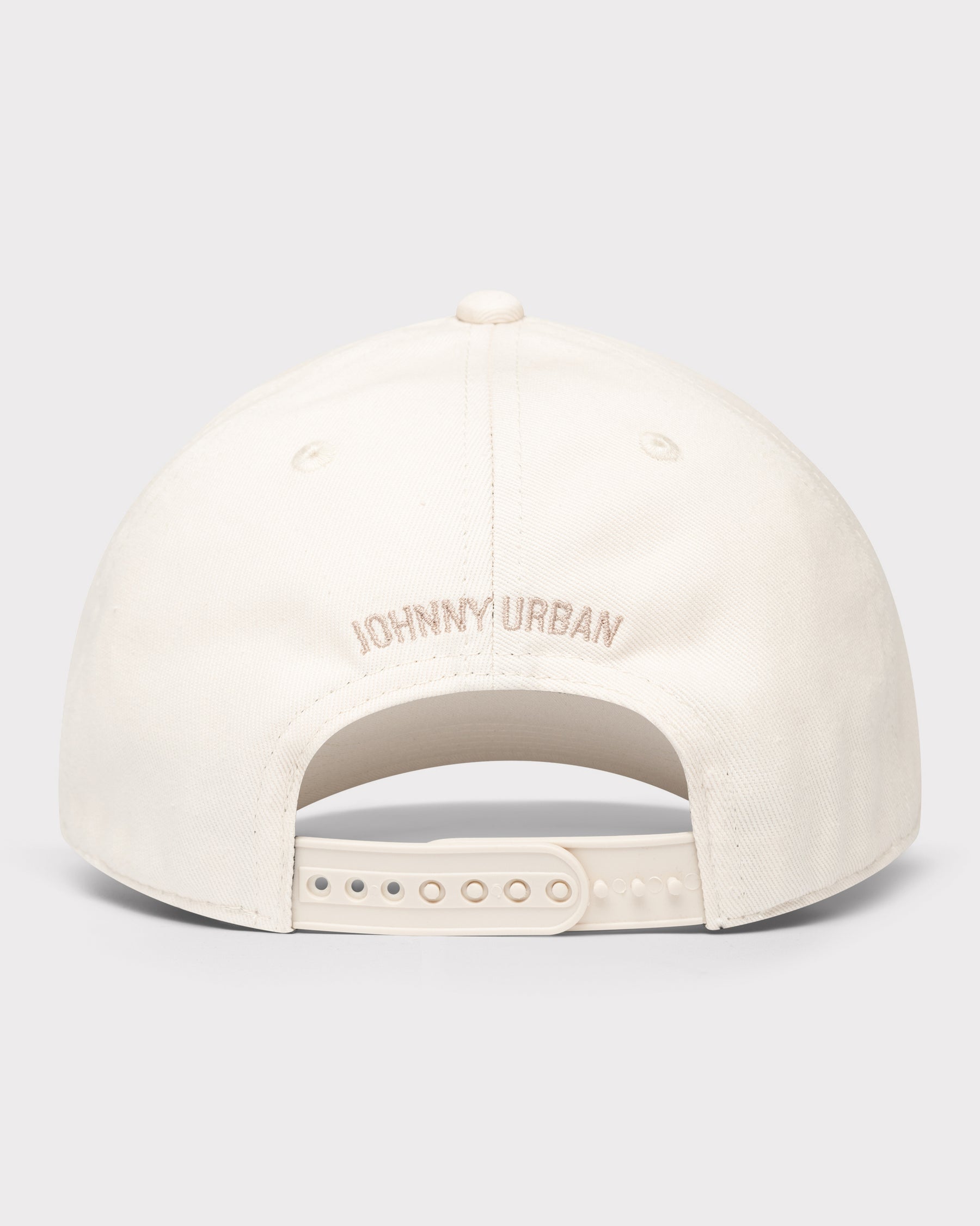 Cremefarbene Snapback-Cap 'Jason' mit verstellbarem Verschluss und Bestickung 'Johnny Urban' hinten