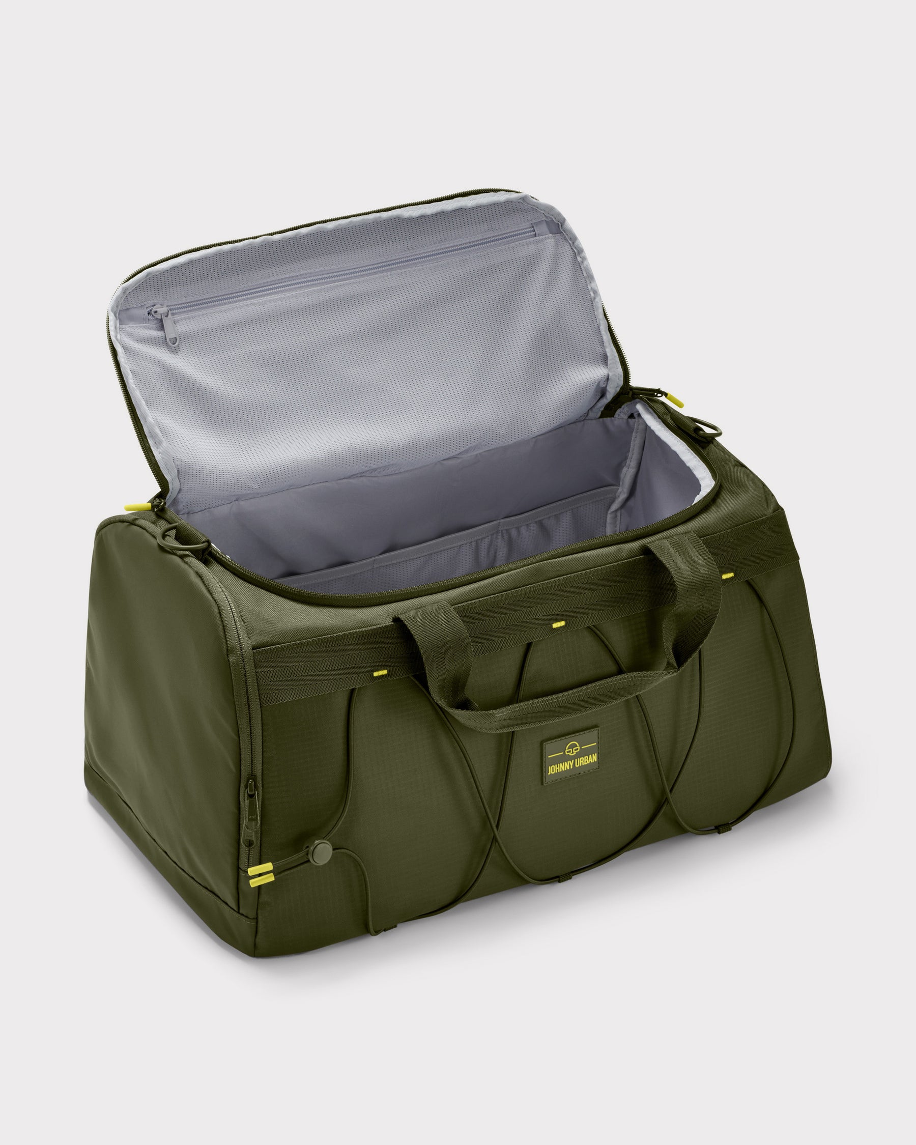 Olivefarbene Duffle Bag 'Shawn Medium' von Johnny Urban mit offenem Hauptfach und Innenfach mit Reißverschluss