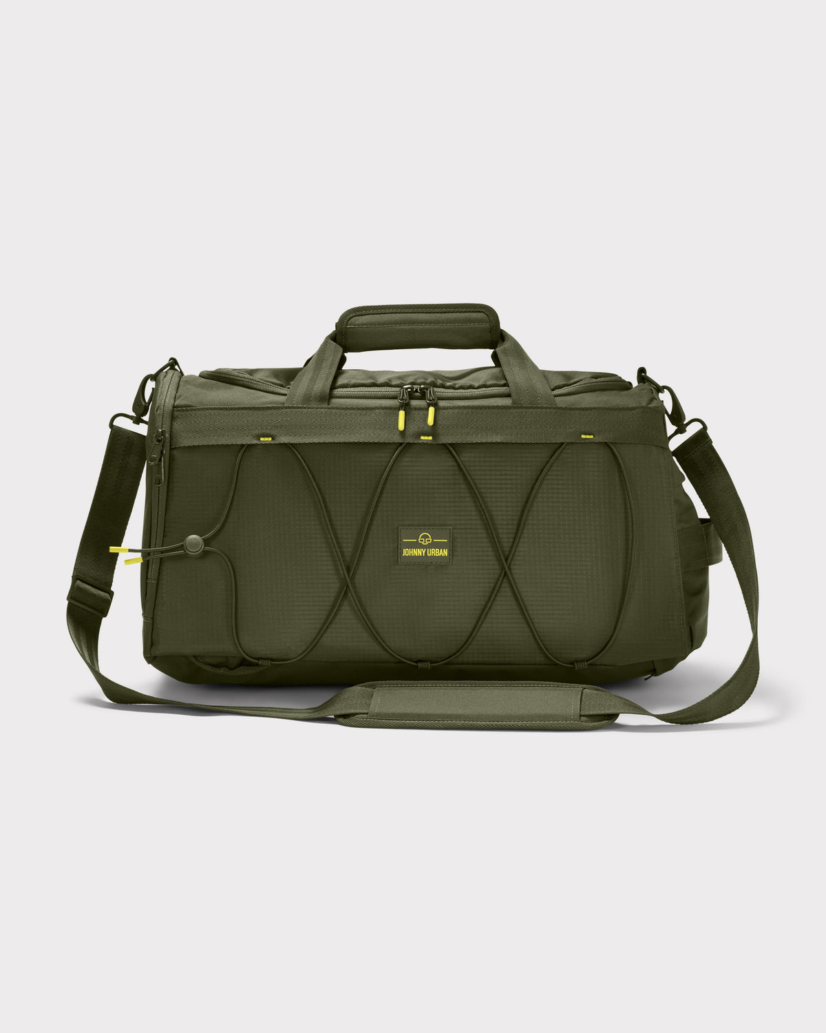Olivefarbene Duffle Bag 'Shawn Medium' von Johnny Urban mit Tragegriff, verstellbarem Schulterriemen und elastischem Gummizug