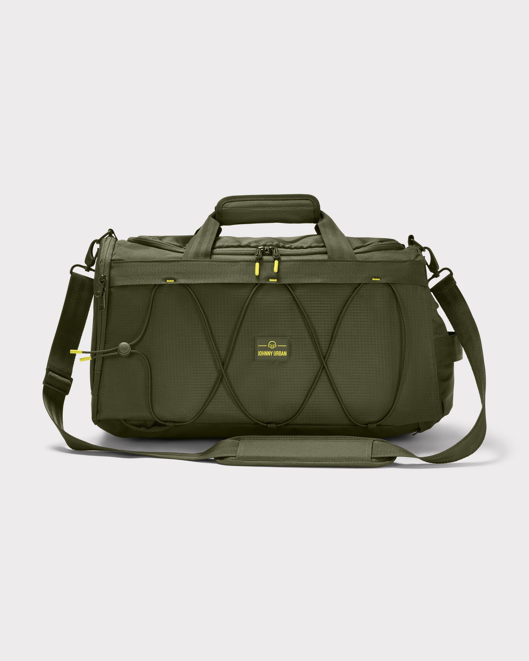Olivefarbene Duffle Bag 'Shawn Medium' von Johnny Urban mit Tragegriff, verstellbarem Schulterriemen und elastischem Gummizug