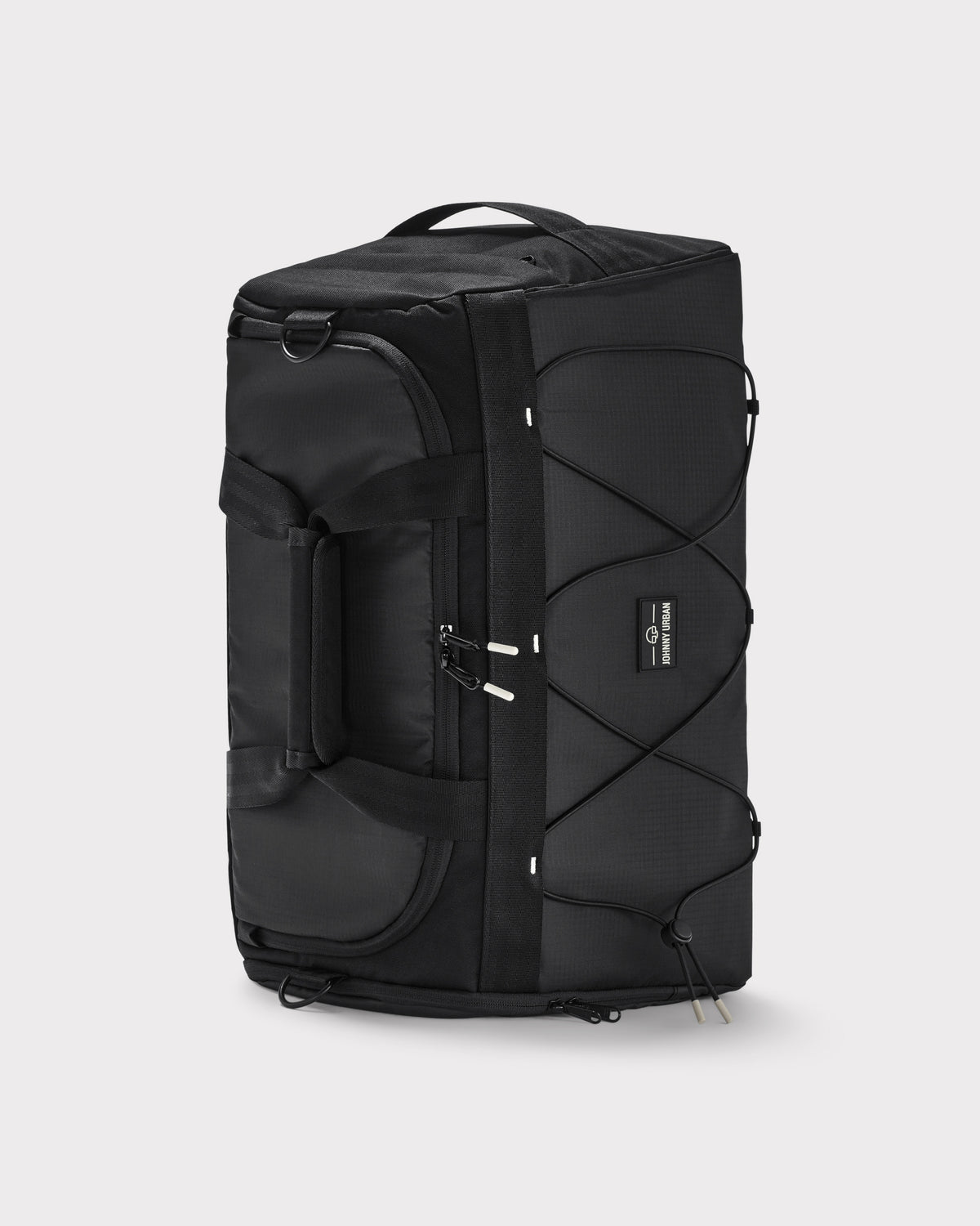 Schwarze Johnny Urban Duffle Bag 'Shawn Medium' mit Griffen, Reißverschlusstaschen und elastischem Gummizug